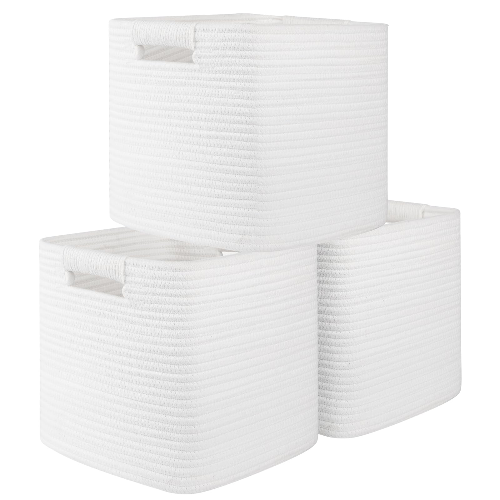 OIAHOMY Storage Cubes 11 Inch Storage Bins-3-Pack, Cotton Rope Woven Baskets for Organizing, Square Storage Baskets for Shelves Organizer, Classroom, Kids Toy Bins, Closet, Baby Nursery-Brown