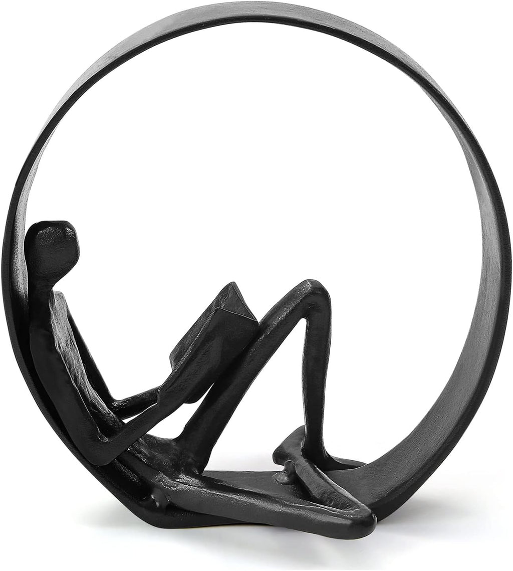 Reading Figurines and Statues - Bookshelf Decorations Objects，Metal Reader Cast Iron Sculpture，Book Lovers Gifts， Modern Art Shelf Décor， Reading Accessories for Book Lovers