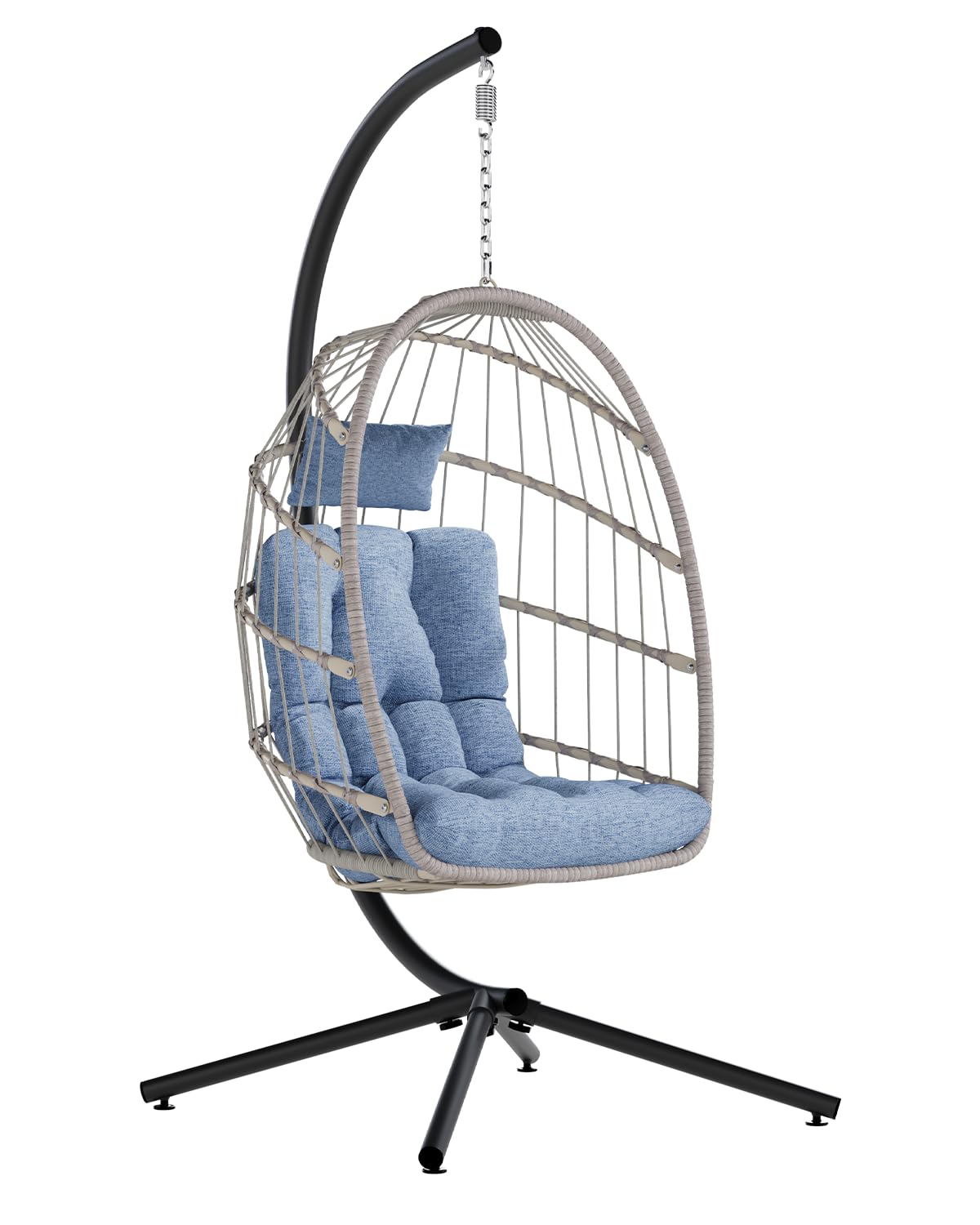 SWITTE Egg Chair Outdoor with Stand, Indoor Wicker Hanging Egg Swing Chair with Cushion, 350lbs Capacity for Patio, Bedroom, Garden - Dark Grey