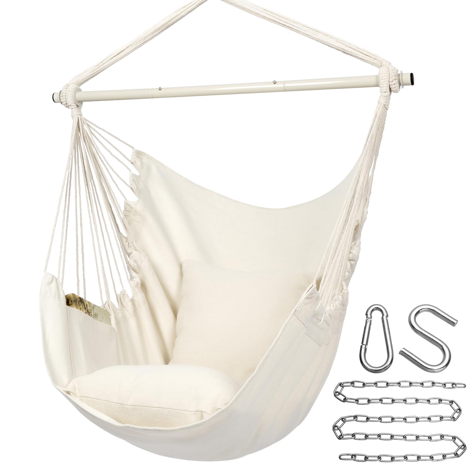 Y- STOP Hammock Chair Hanging Rope Swing, Max 500 Lbs, 2 Cushions Included, Large Macrame Hanging Chair with Pocket, Cotton Weave for Superior Comfort, Durability (Dark Grey)
