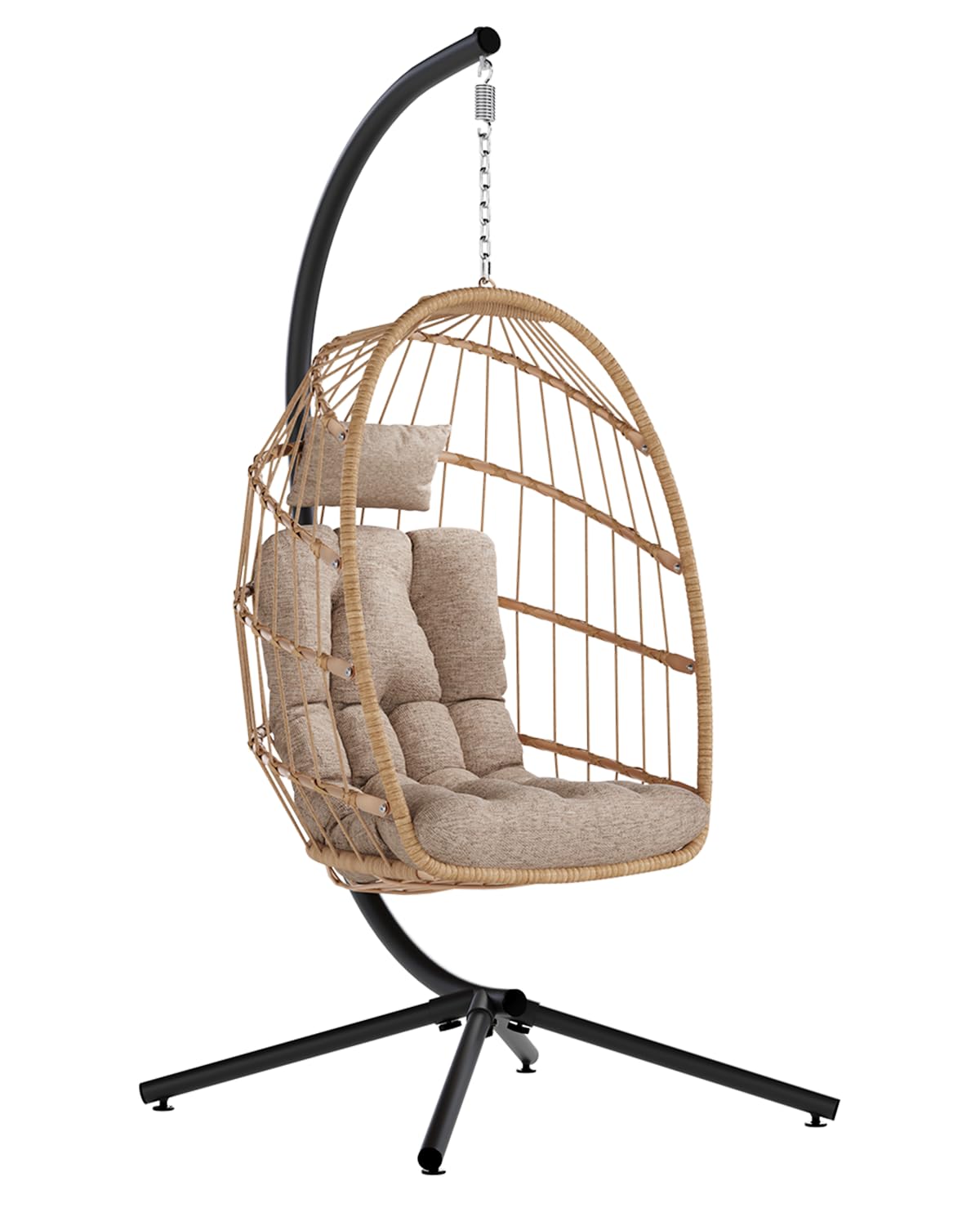 SWITTE Egg Chair Outdoor with Stand, Indoor Wicker Hanging Egg Swing Chair with Cushion, 350lbs Capacity for Patio, Bedroom, Garden - Dark Grey