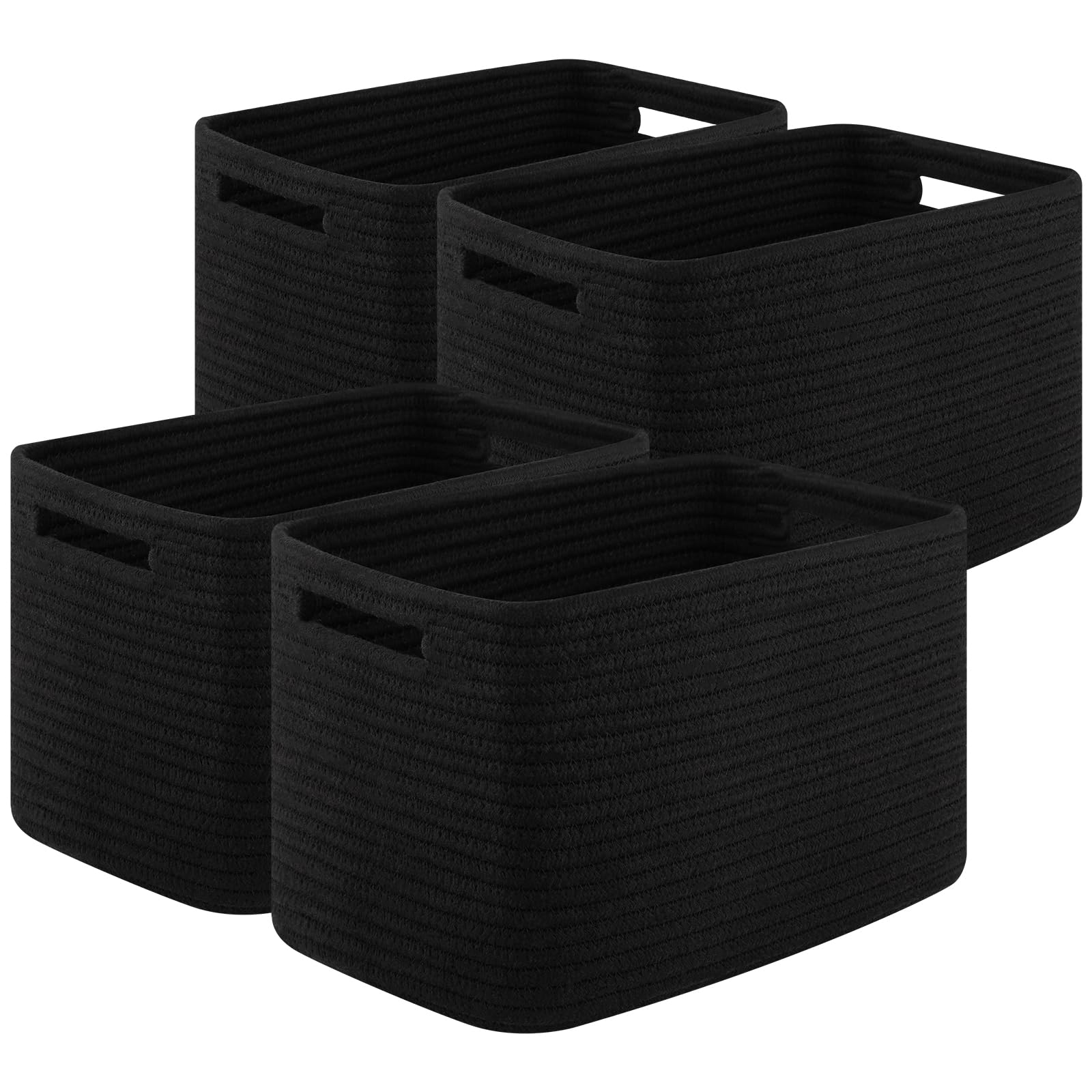OIASKET Storage Baskets for Organizing, Woven Decorative Baskets for Shelves - Books, Towels, and Clothes, Cotton Rope Toy Storage Bins, 12.7''Lx9''Wx7.8''H, Pack of 4, Brown