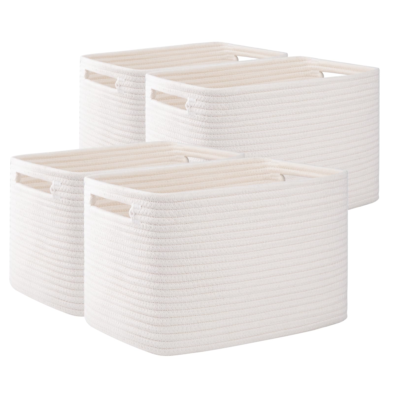 OIAHOMY 4 Pack Storage Baskets for Organizing, Cube Storage Bins for Shelves, Rectangle Storage Baskets With Handles, Woven Baskets for Storage, 12.7''Lx9''Wx7.8''H, Mixed Brown