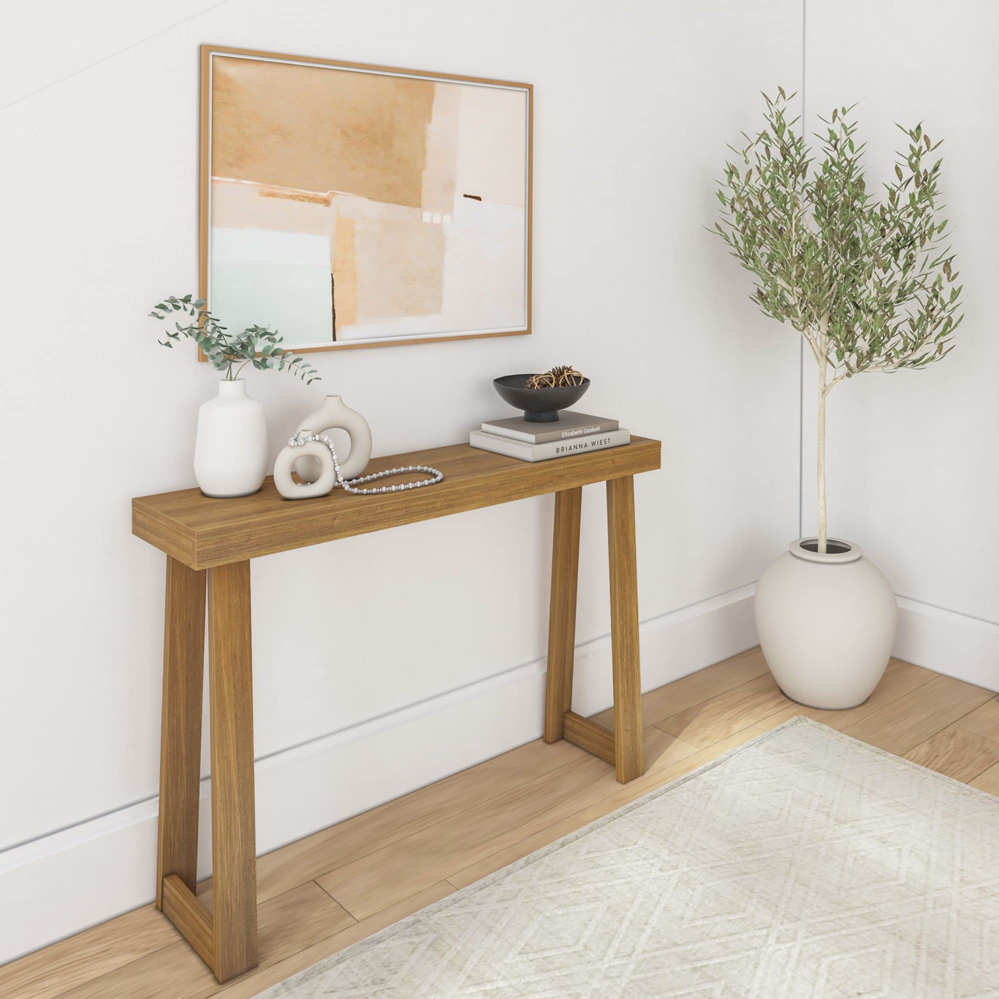 Plank+Beam Solid Wood Console Table, 56 Inch, Sofa Table, Narrow Entryway Table for Hallway, Behind The Couch, Living Room, Foyer, Easy Assembly, Blonde
