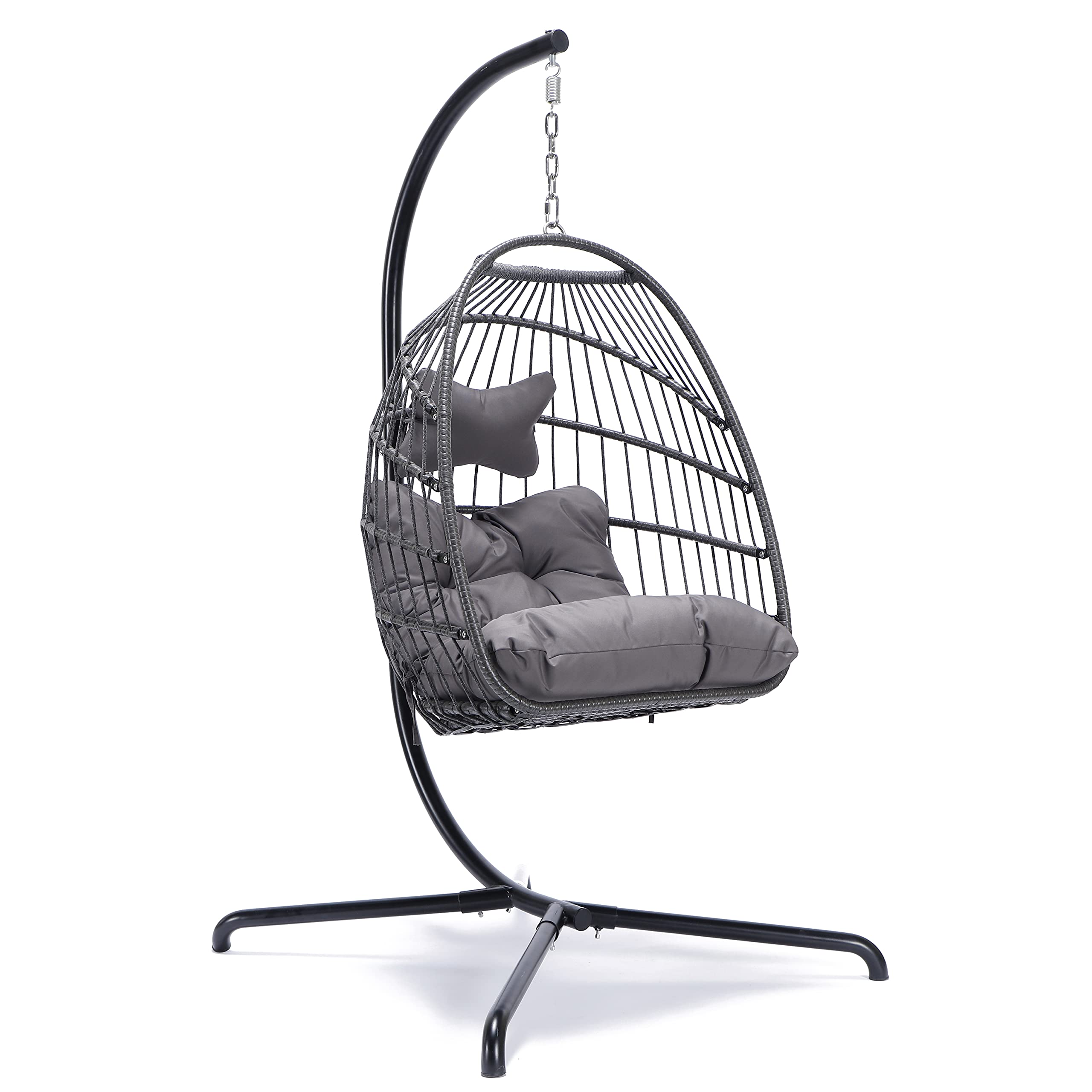 NICESOUL Double Swing Egg Chair with Stand, Extra Large 2 Person Indoor Outdoor Wicker Loveseat, Oversized Patio Hanging Basket Chair with Cushions, Cozy Sturdy Porch Swing for Backyard Balcony, Beige