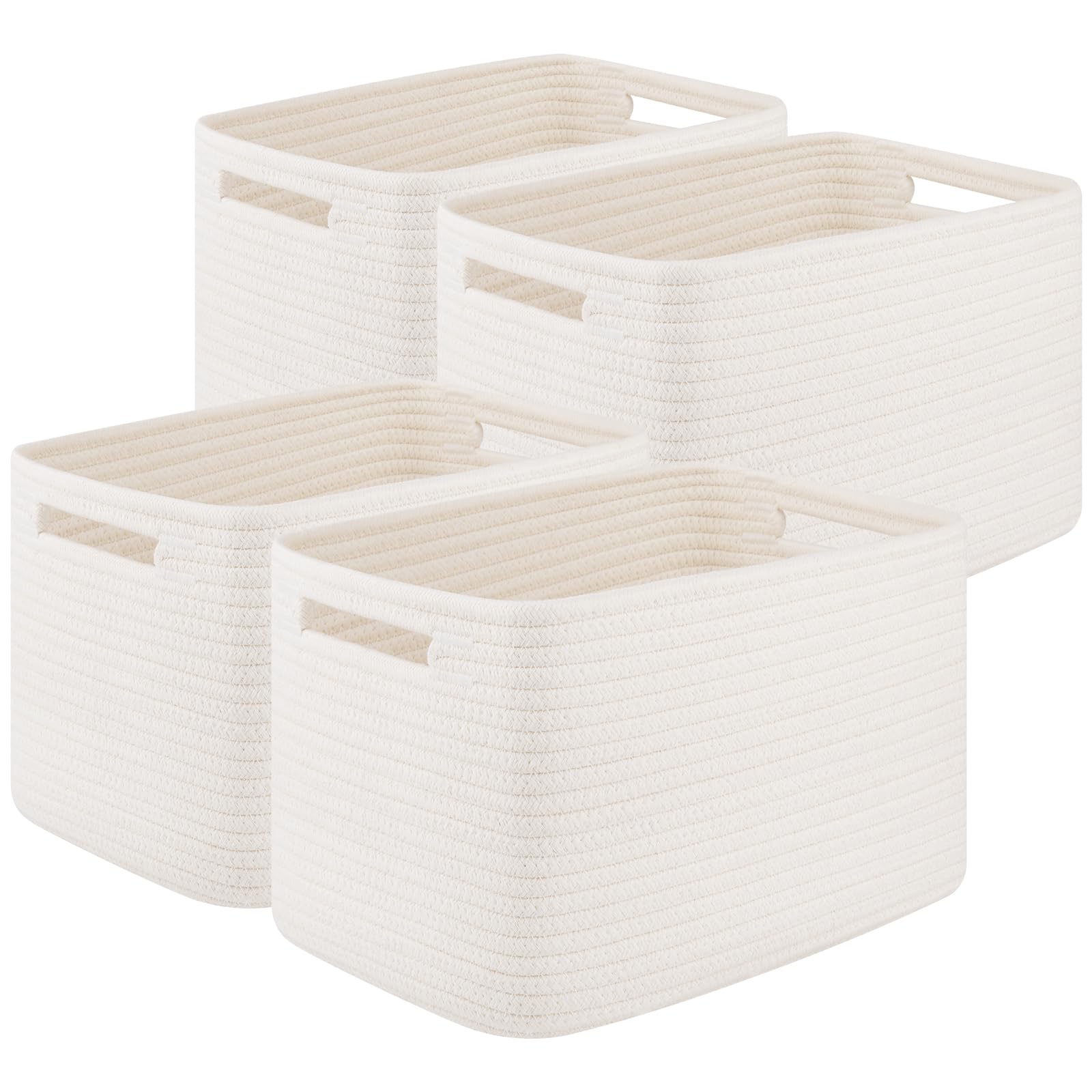 OIASKET Storage Baskets for Organizing, Woven Decorative Baskets for Shelves - Books, Towels, and Clothes, Cotton Rope Toy Storage Bins, 12.7''Lx9''Wx7.8''H, Pack of 4, Brown