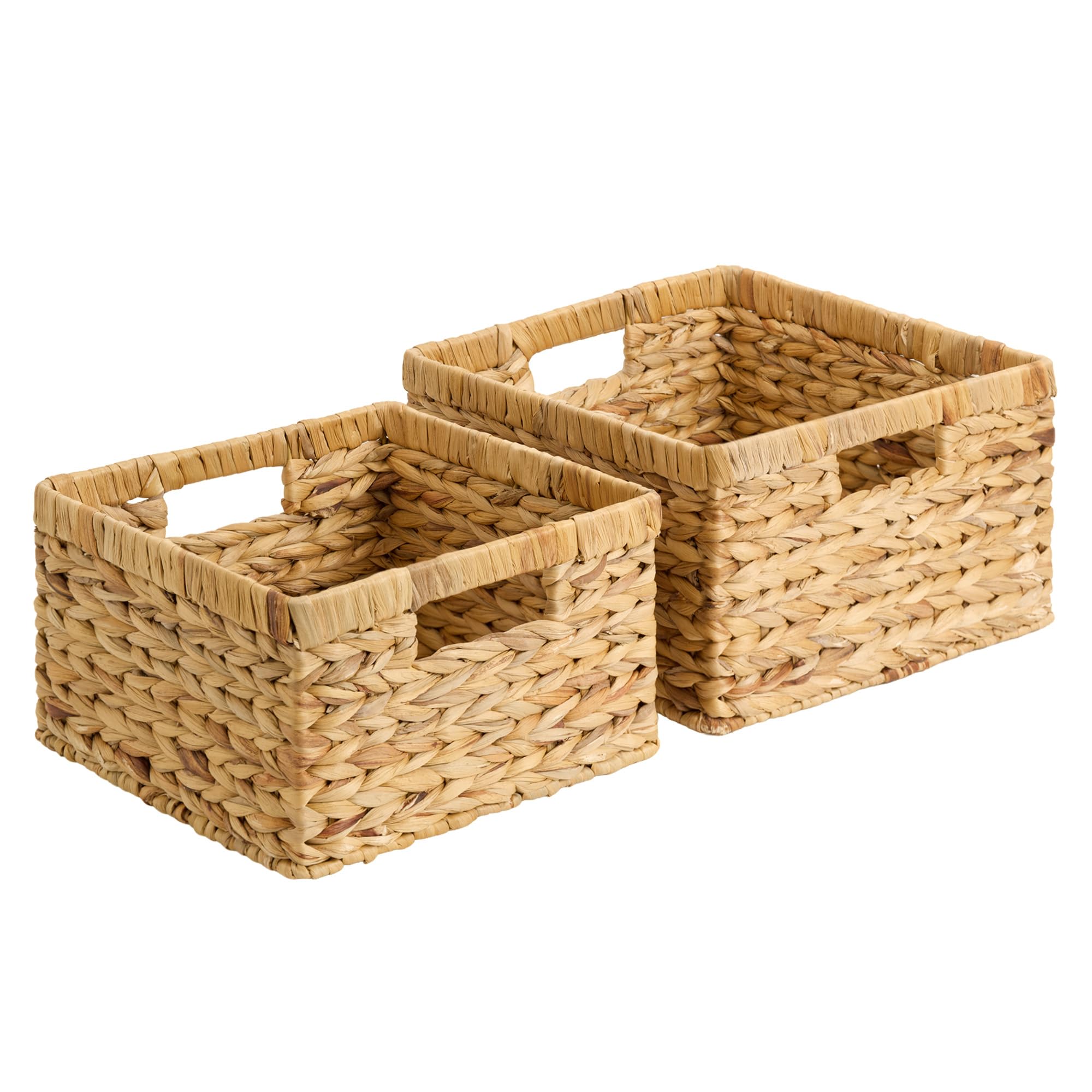 StorageWorks Wicker Basket, Baskets for Organizing, Storage Basket with Built-in Handles, Water Hyacinth Shelves (Medium 2-Pack, Natural Hyacinth)