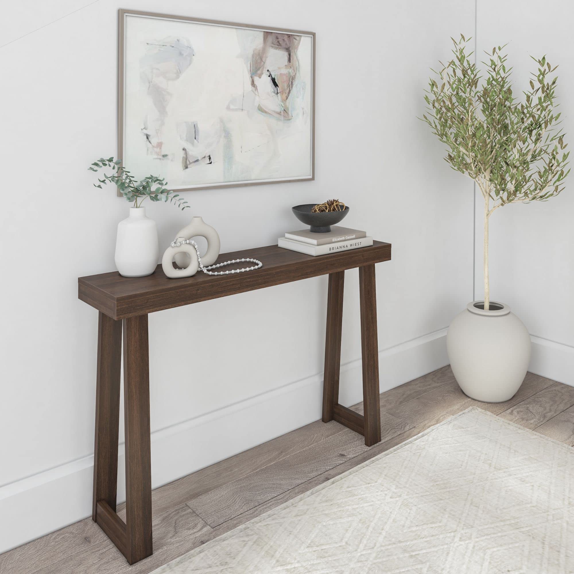 Plank+Beam Solid Wood Console Table, 36 Inch, Sofa Table, Narrow Entryway Table for Hallway, Behind The Couch, Living Room, Foyer, Easy Assembly, Pecan