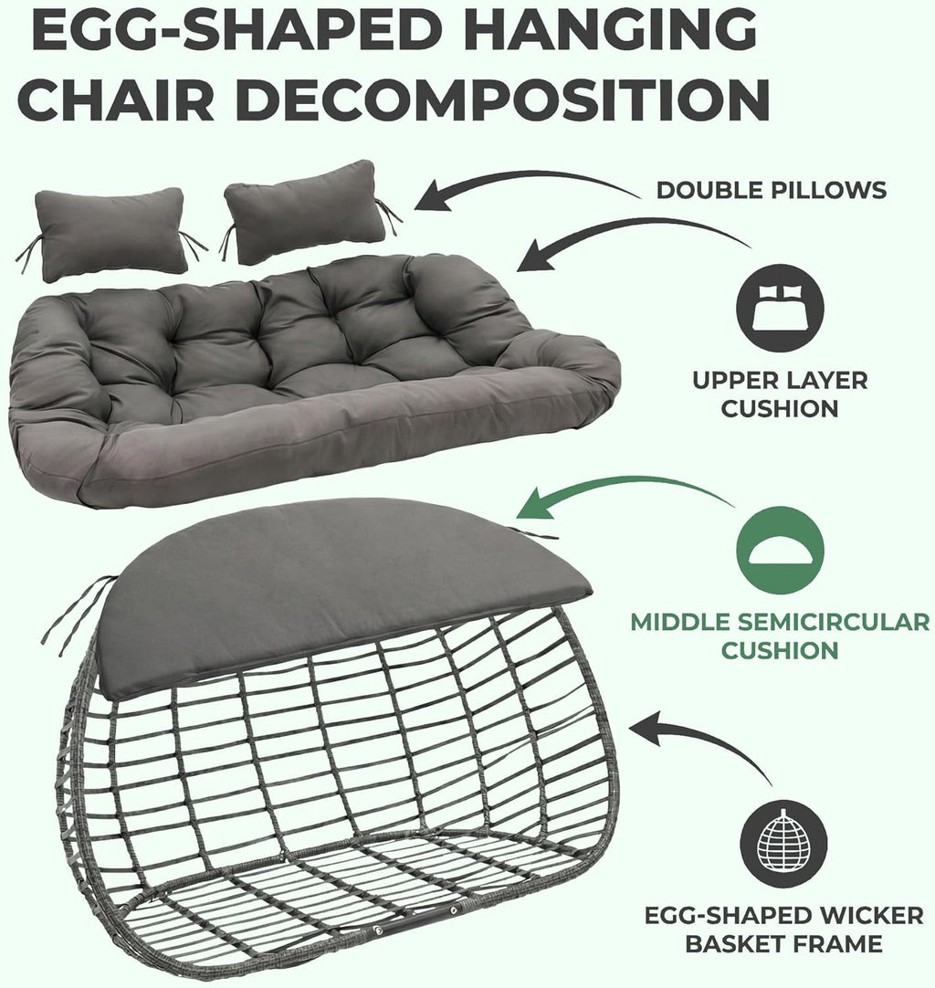 Handmade Wicker Double Hanging Egg Chair for Backyard Porch