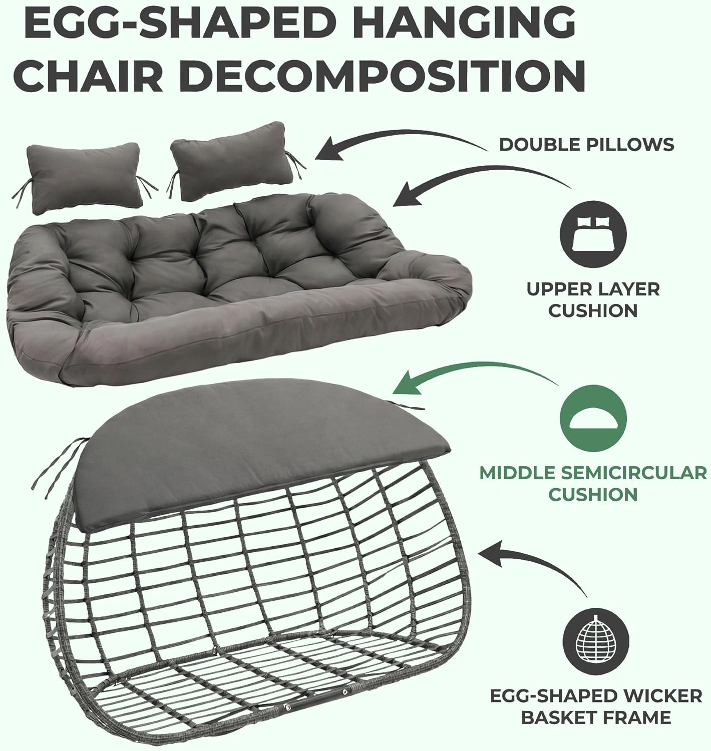 Handmade Wicker Double Hanging Egg Chair for Backyard Porch