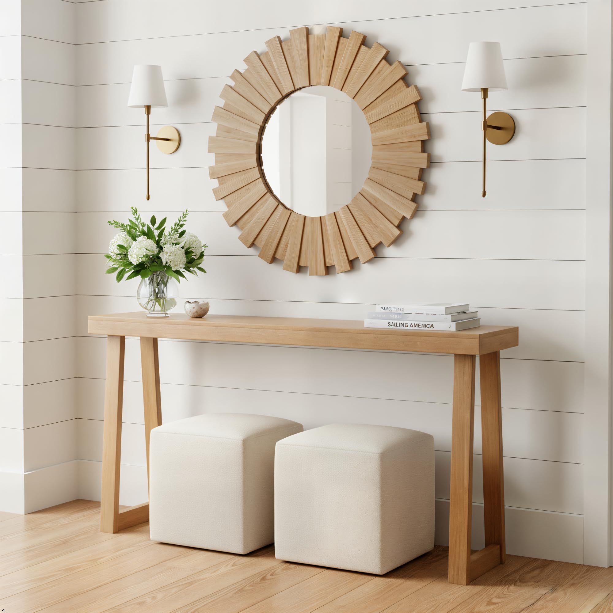 Plank+Beam Solid Wood Console Table, 56 Inch, Sofa Table, Narrow Entryway Table for Hallway, Behind The Couch, Living Room, Foyer, Easy Assembly, Blonde