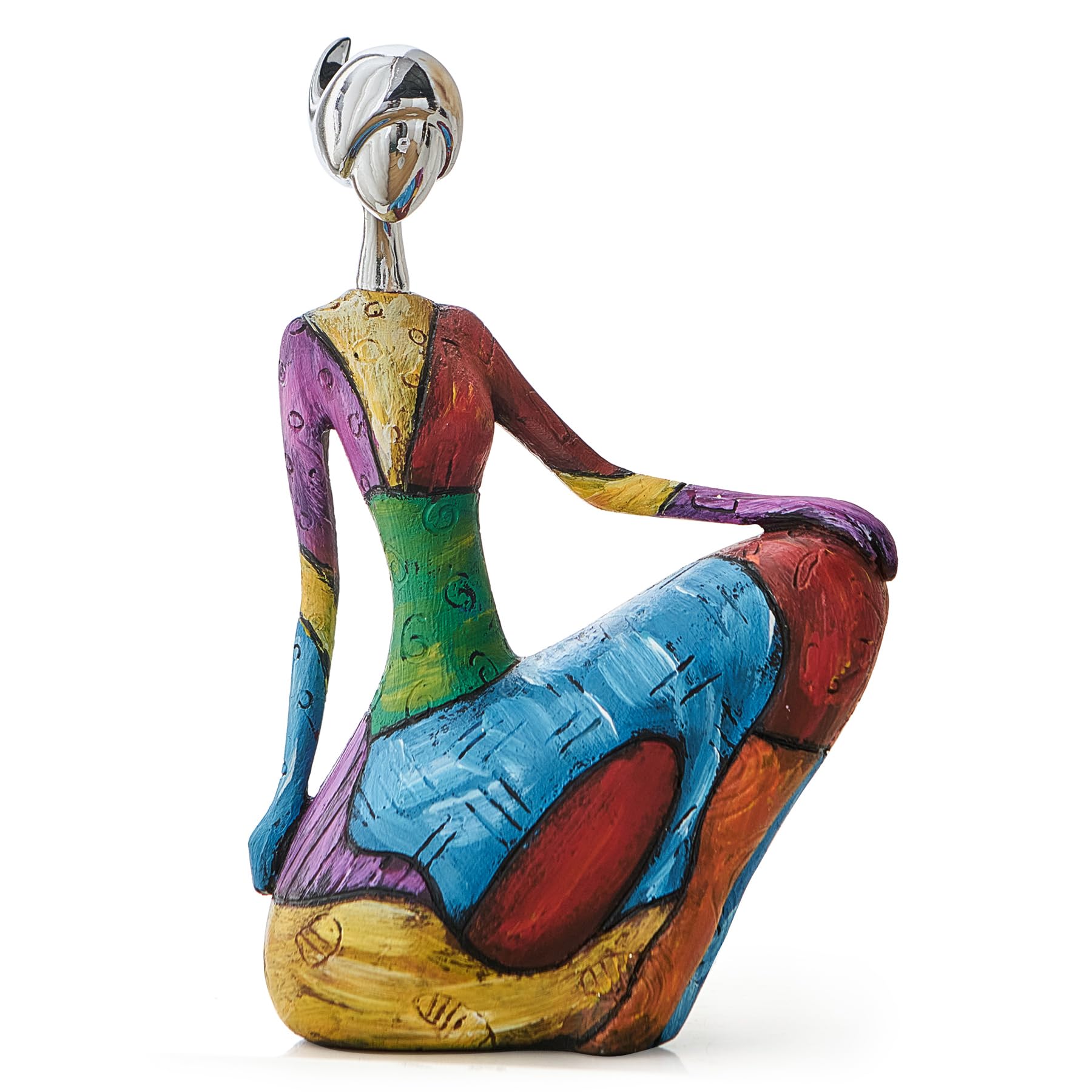Octdays Art Female Sculpture Figurines, Abstract Woman Statue for Home Decor, Modern Colorful Sculpture Decorations for Living Room Shelf Office Cabinet Accents (Colorful-B)