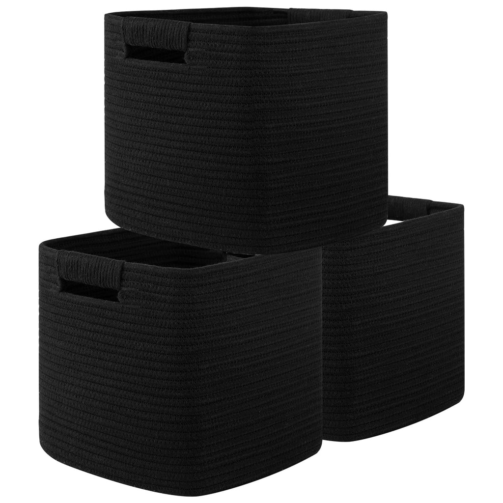 OIAHOMY Storage Cubes 11 Inch Storage Bins-3-Pack, Cotton Rope Woven Baskets for Organizing, Square Storage Baskets for Shelves Organizer, Classroom, Kids Toy Bins, Closet, Baby Nursery-Brown