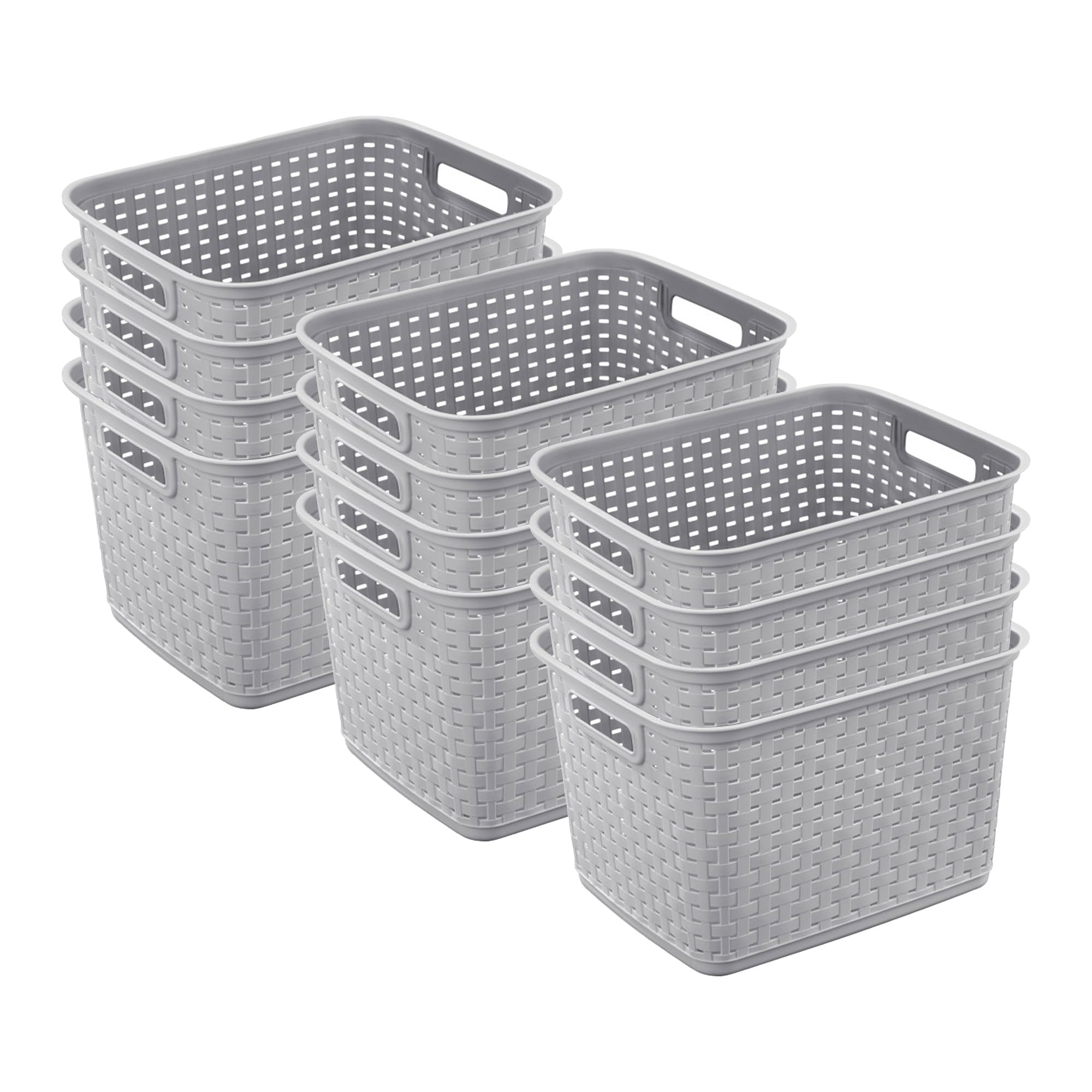Sterilite 6-Pack Tall Weave Basket, Woven Plastic Storage Baskets for Organization, Cement Gray - Organizing Bin Containers with Handles for Bedroom, Bathroom, Dorm, Laundry Room, and Closet