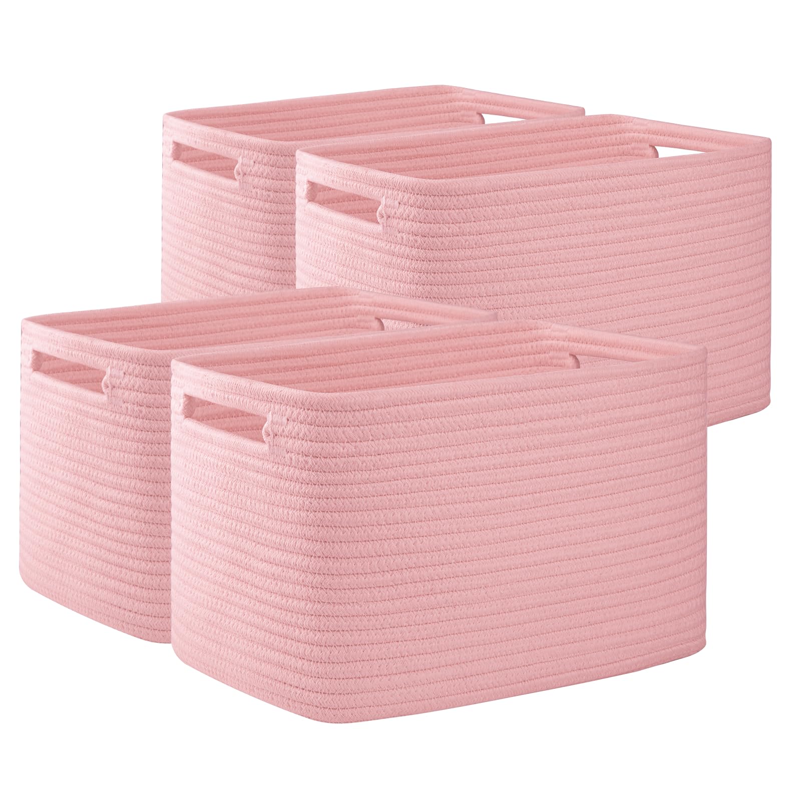 OIAHOMY 4 Pack Storage Baskets for Organizing, Cube Storage Bins for Shelves, Rectangle Storage Baskets With Handles, Woven Baskets for Storage, 12.7''Lx9''Wx7.8''H, Mixed Brown