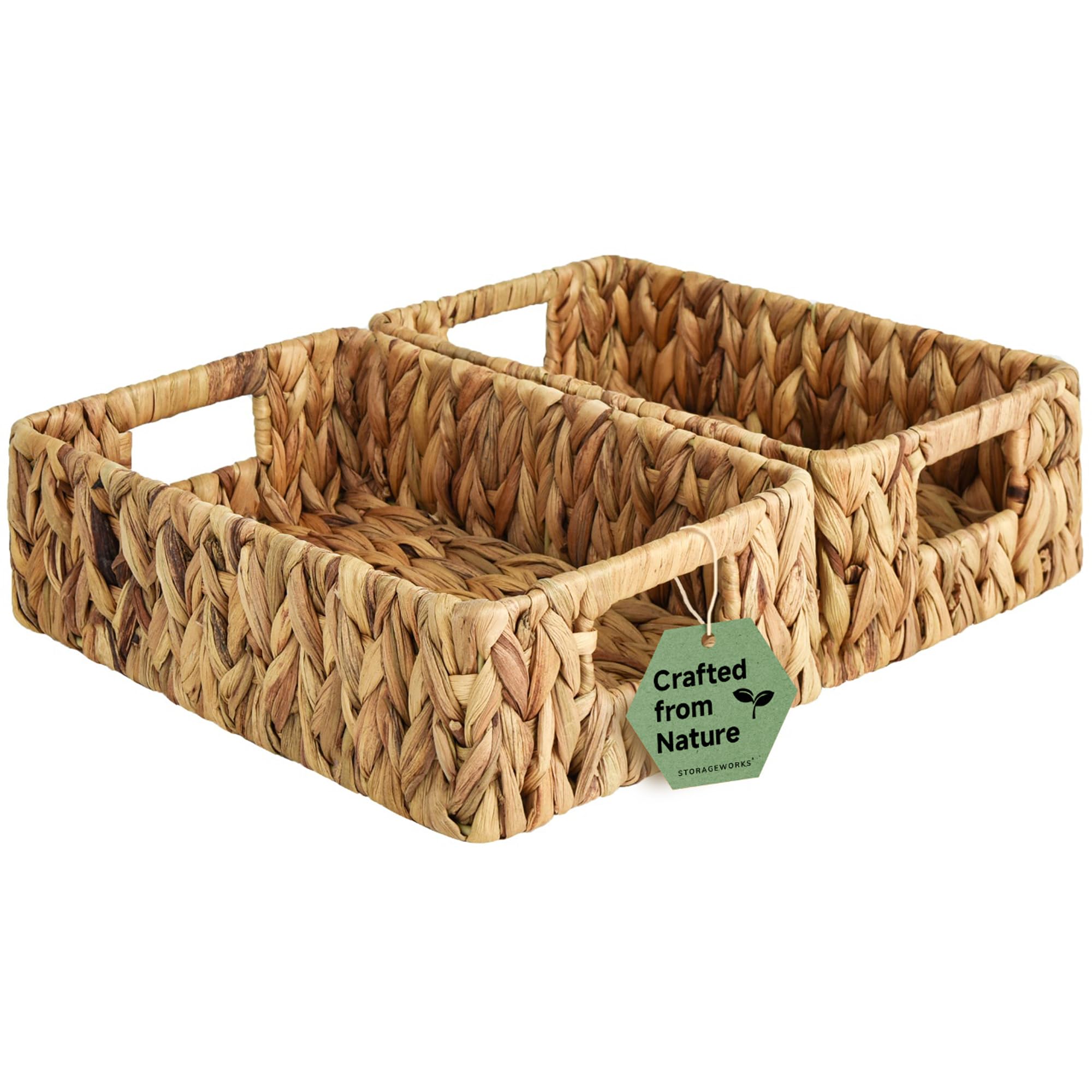 StorageWorks Wicker Basket, Baskets for Organizing, Storage Basket with Built-in Handles, Water Hyacinth Shelves (Medium 2-Pack, Natural Hyacinth)