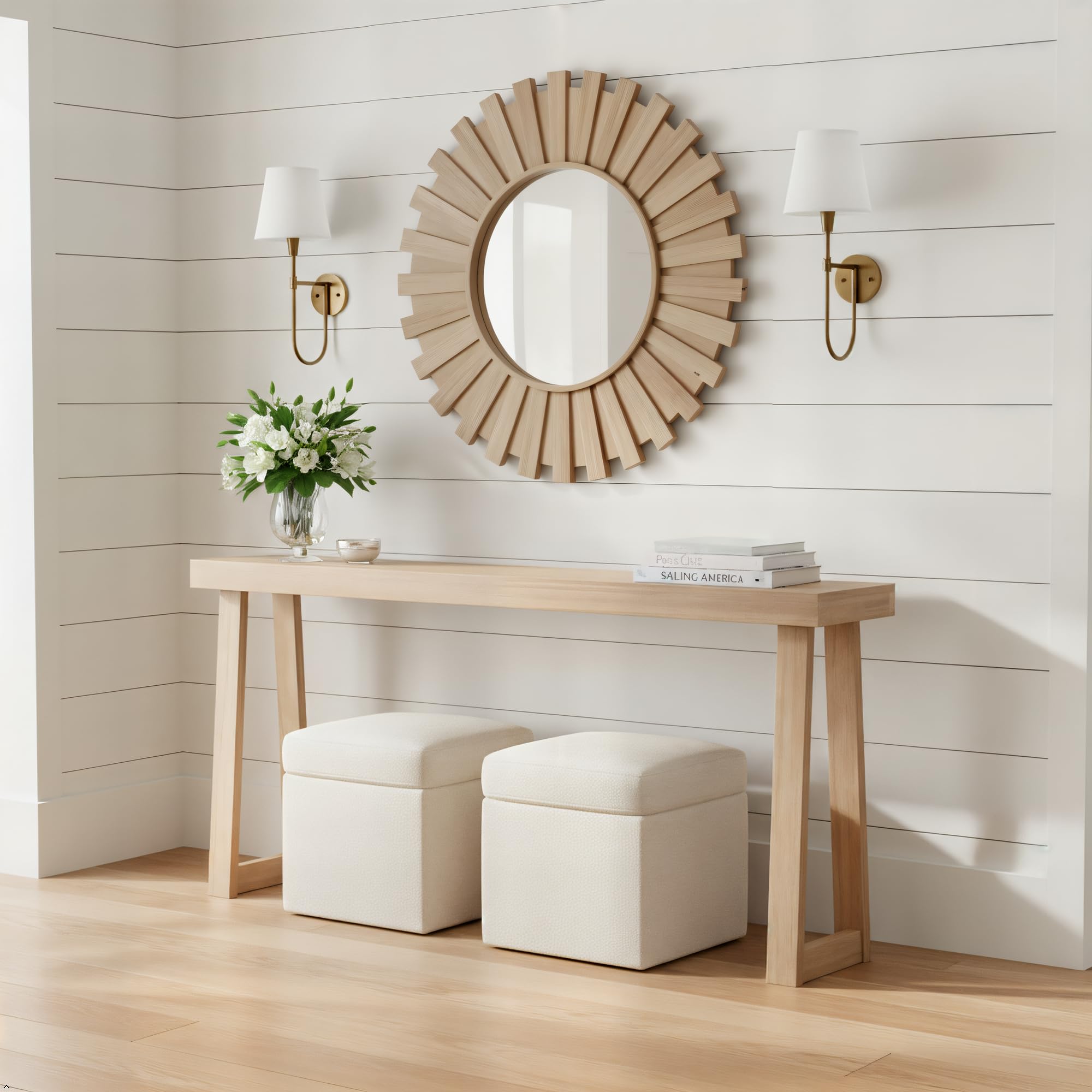 Plank+Beam Solid Wood Console Table, 56 Inch, Sofa Table, Narrow Entryway Table for Hallway, Behind The Couch, Living Room, Foyer, Easy Assembly, Blonde