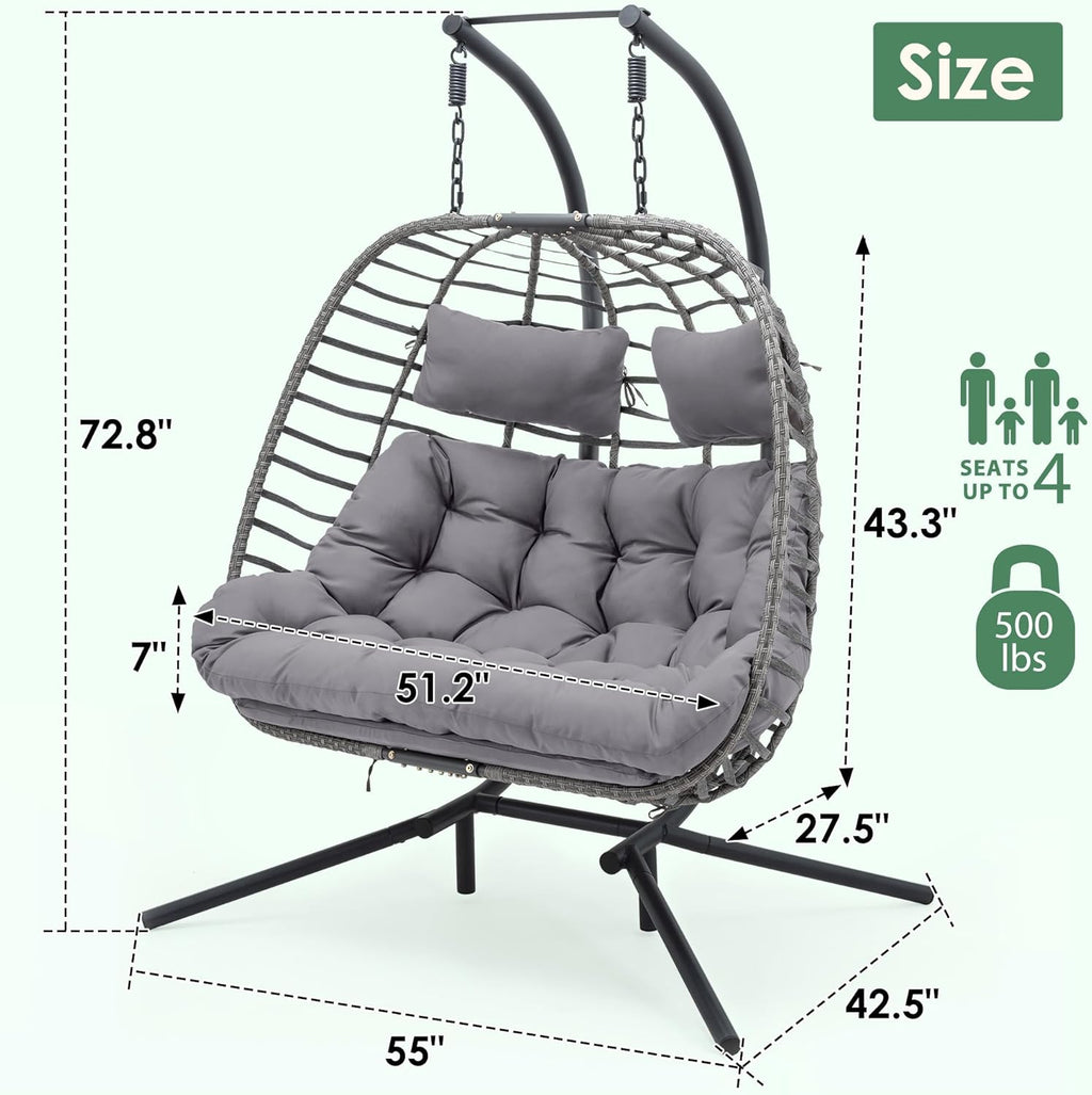 Handmade Wicker Double Hanging Egg Chair for Backyard Porch