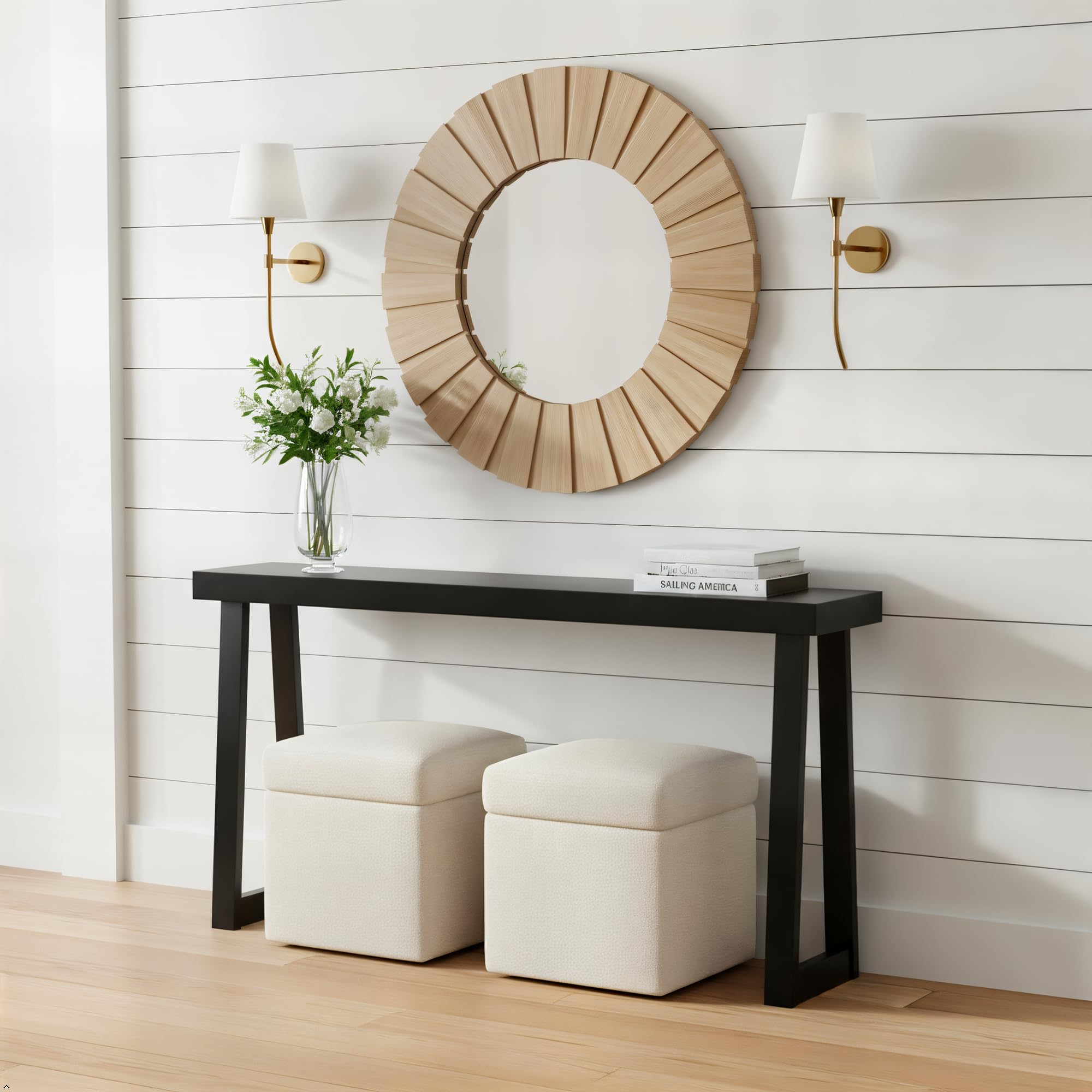 Plank+Beam Solid Wood Console Table, 56 Inch, Sofa Table, Narrow Entryway Table for Hallway, Behind The Couch, Living Room, Foyer, Easy Assembly, Blonde