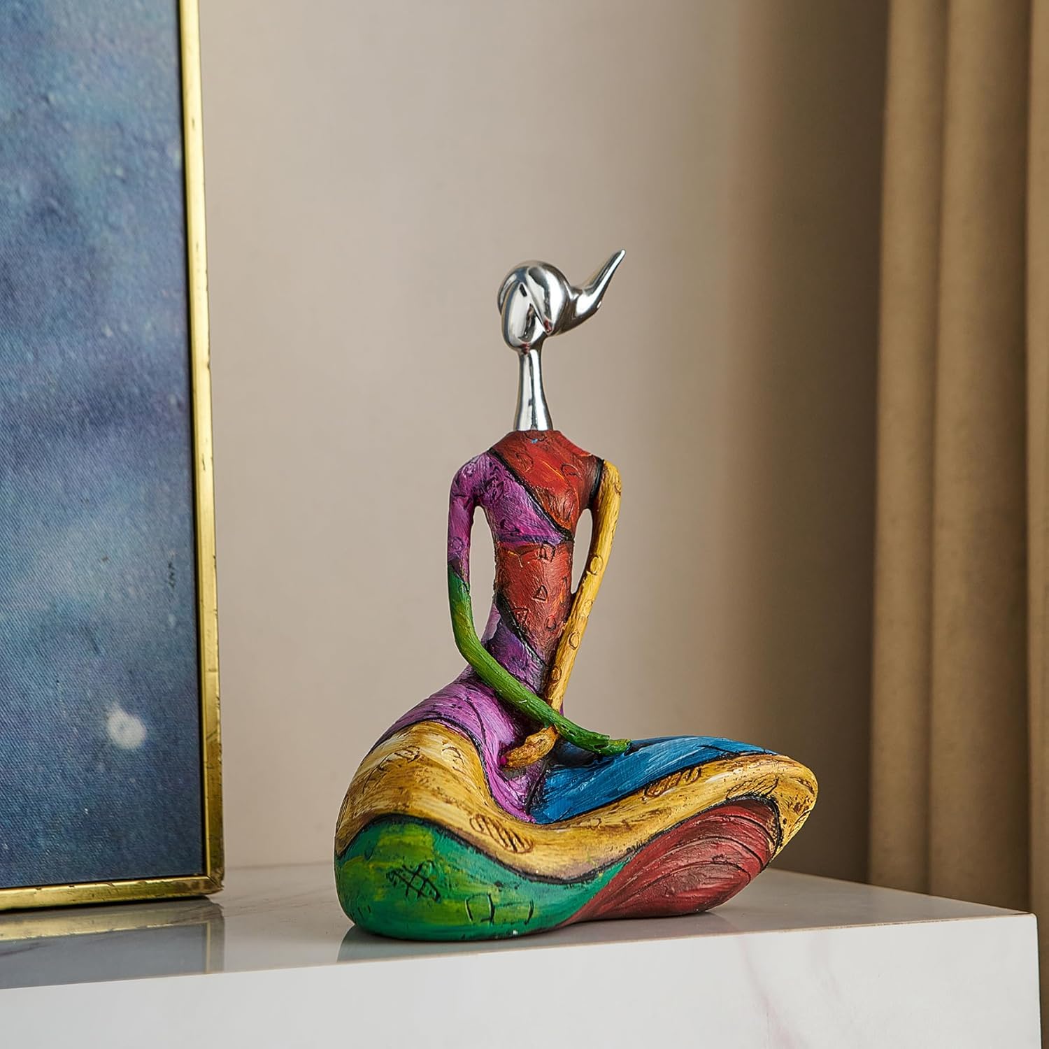 Octdays Art Female Sculpture Figurines, Abstract Woman Statue for Home Decor, Modern Colorful Sculpture Decorations for Living Room Shelf Office Cabinet Accents (Colorful-B)
