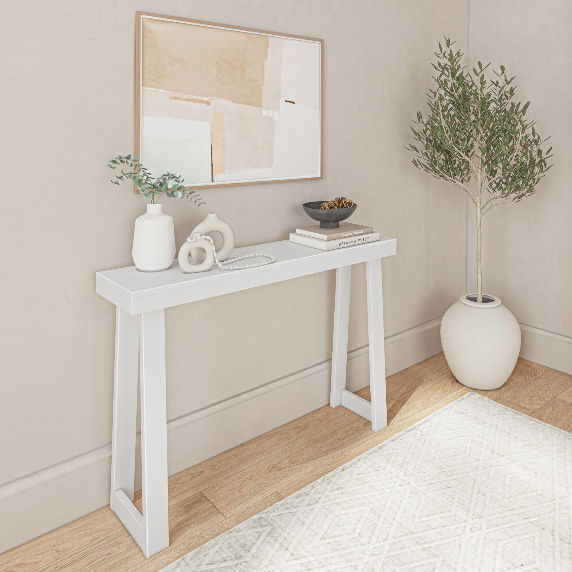 Plank+Beam Solid Wood Console Table, 36 Inch, Sofa Table, Narrow Entryway Table for Hallway, Behind The Couch, Living Room, Foyer, Easy Assembly, Pecan