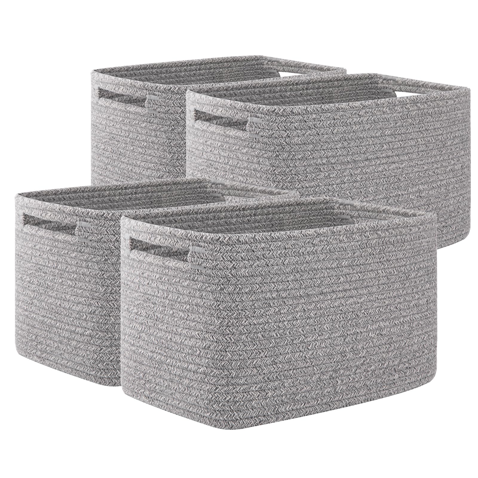 OIAHOMY 4 Pack Storage Baskets for Organizing, Cube Storage Bins for Shelves, Rectangle Storage Baskets With Handles, Woven Baskets for Storage, 12.7''Lx9''Wx7.8''H, Mixed Brown