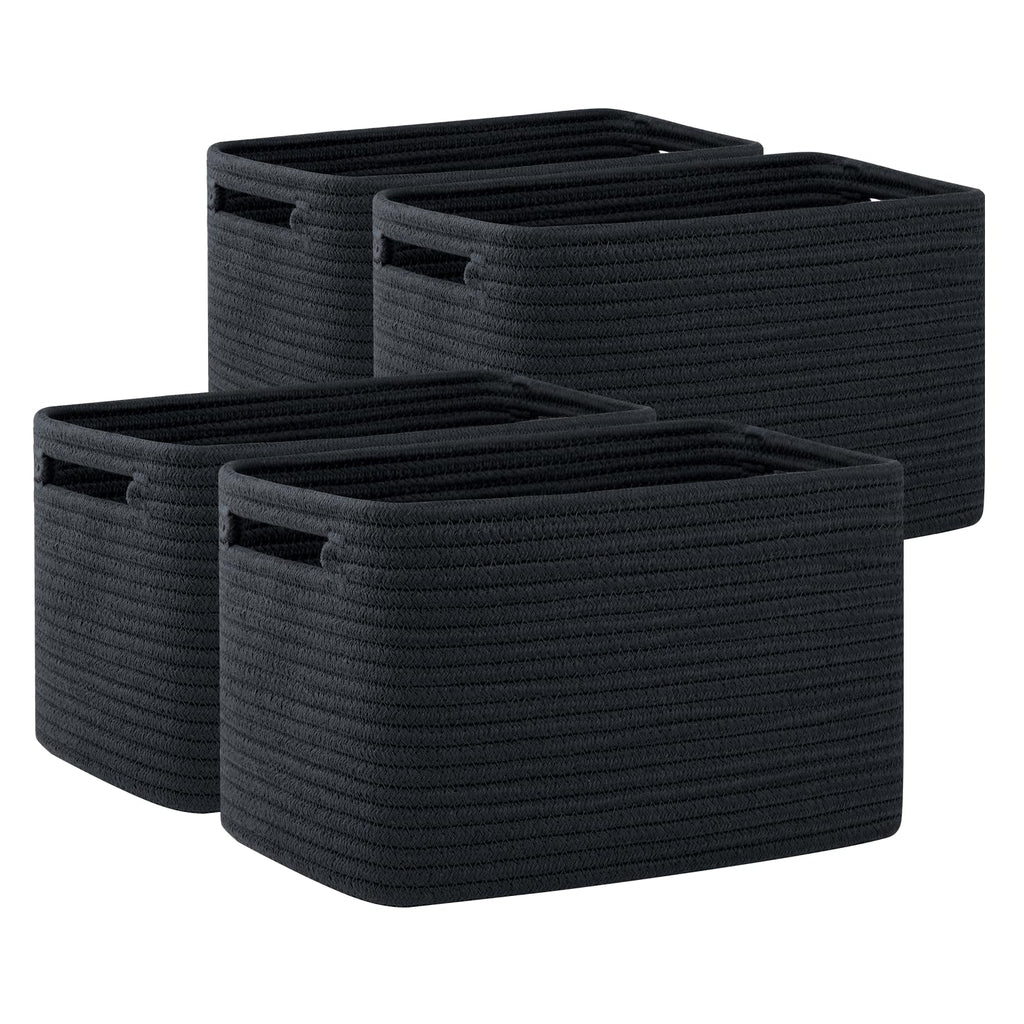 OIAHOMY 4 Pack Storage Baskets for Organizing, Cube Storage Bins for Shelves, Rectangle Storage Baskets With Handles, Woven Baskets for Storage, 12.7''Lx9''Wx7.8''H, Mixed Brown