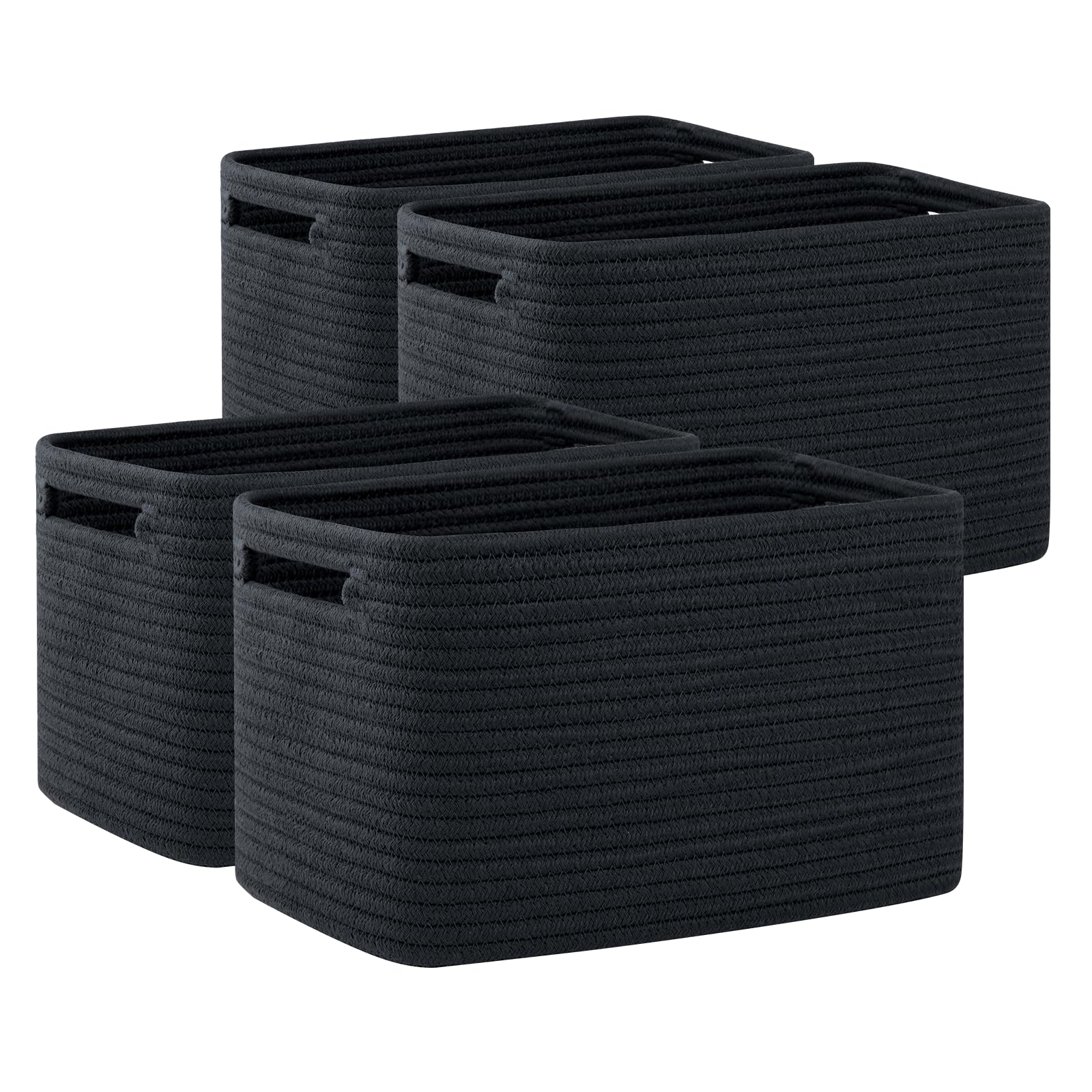 OIAHOMY 4 Pack Storage Baskets for Organizing, Cube Storage Bins for Shelves, Rectangle Storage Baskets With Handles, Woven Baskets for Storage, 12.7''Lx9''Wx7.8''H, Mixed Brown