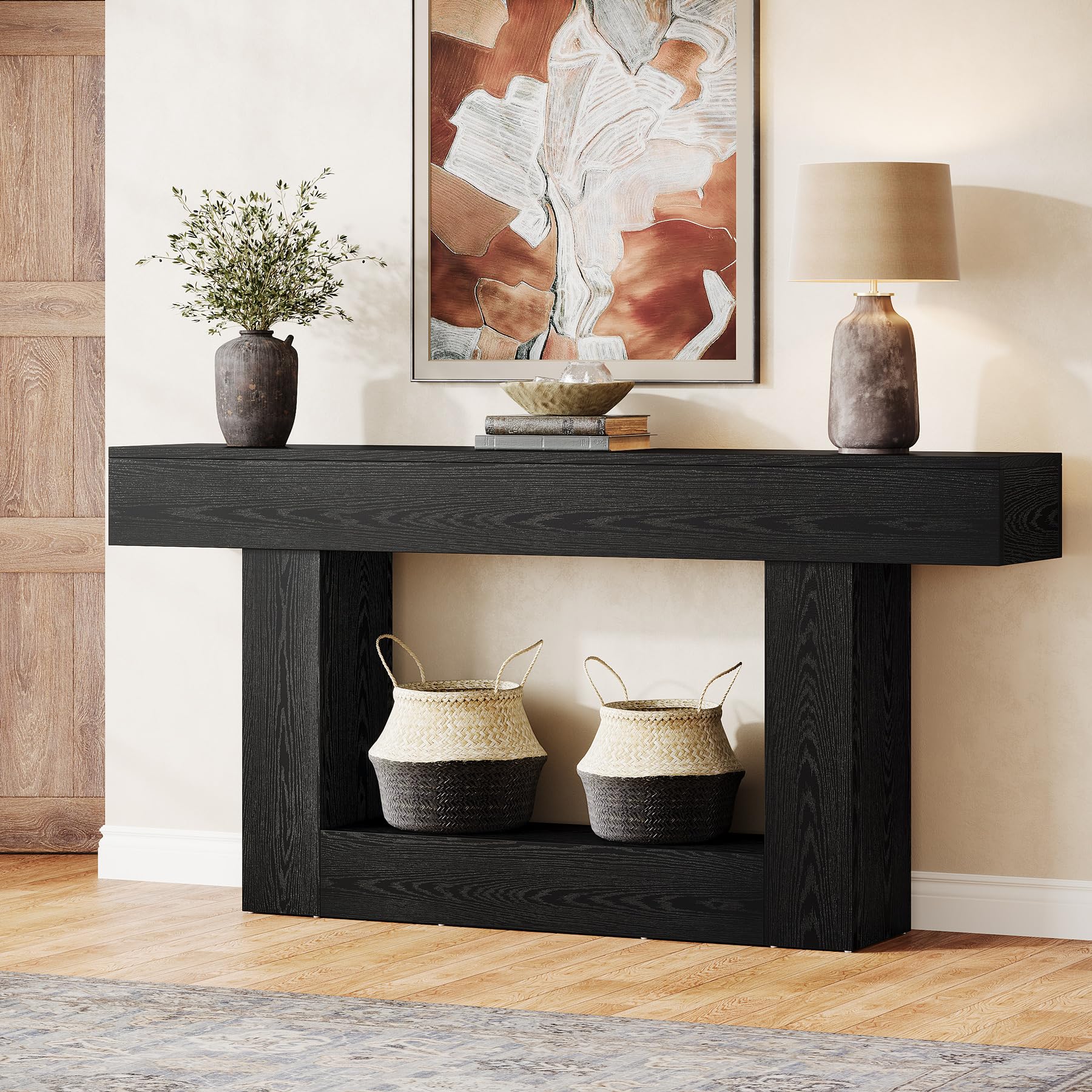 Tribesigns 63-Inch Long Console Table, 2-Tier Entryway Table Sofa Table with Storage, Farmhouse Wood Behind Couch Tables for Living Room, Hallway, Rustic Brown & Gray