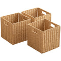 Foldable Storage Baskets with Handles Paper Rope Storage Baskets Rectangle Collapsible Hand Woven Storage Cubes Bins for Organizing Shelves Living Room Bedroom Pantry (4, 13'' x 13'' x 13'')