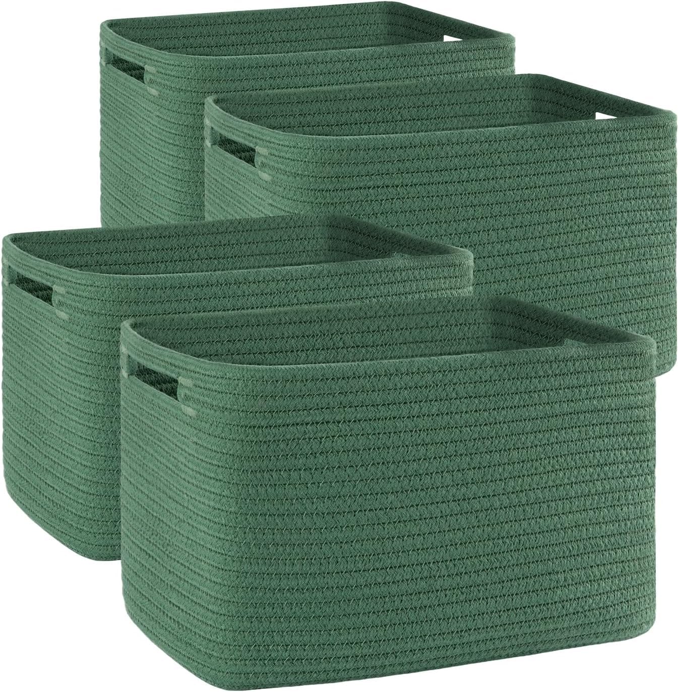 OIAHOMY 4 Pack Storage Baskets for Organizing, Cube Storage Bins for Shelves, Rectangle Storage Baskets With Handles, Woven Baskets for Storage, 12.7''Lx9''Wx7.8''H, Mixed Brown