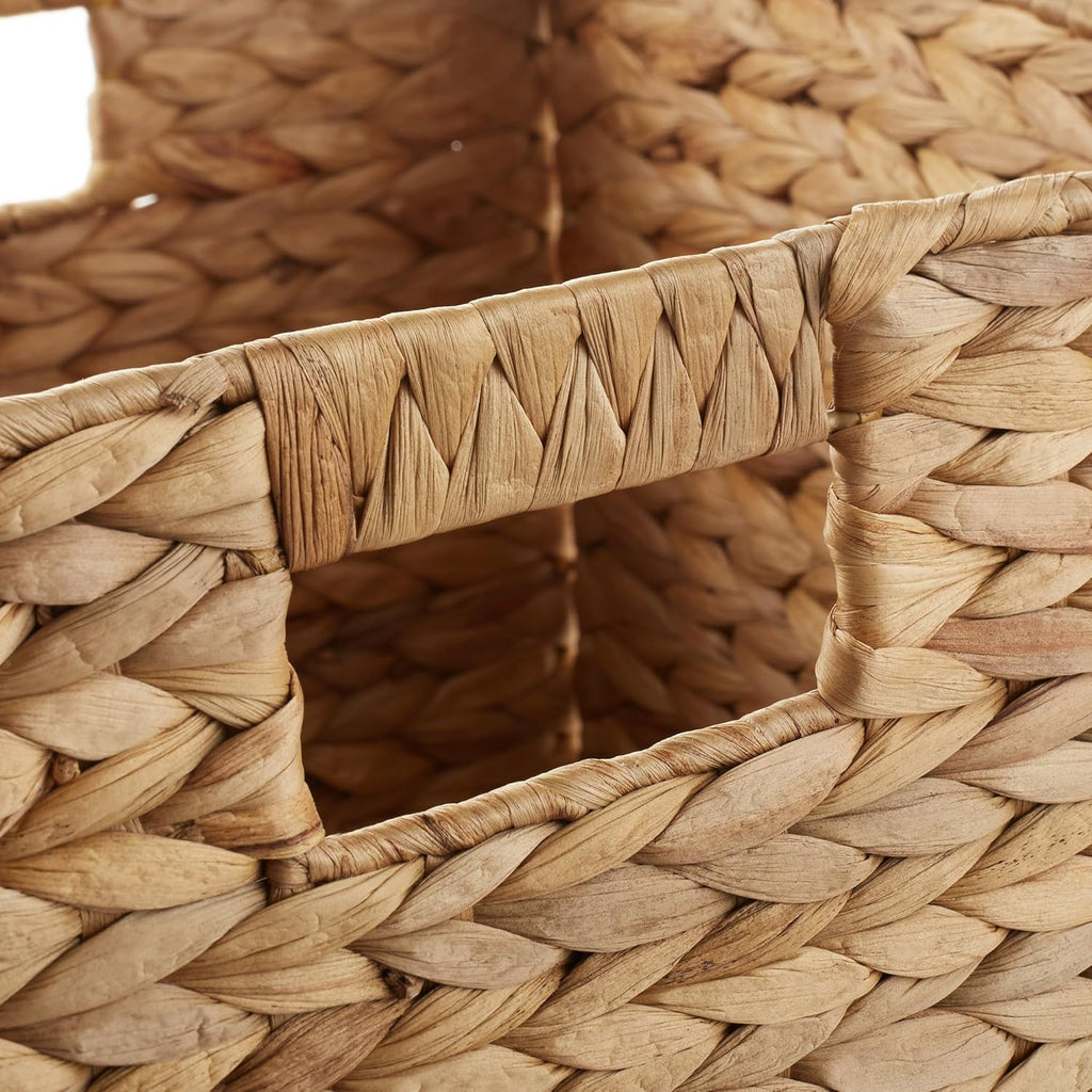 Casafield 12" x 12" Water Hyacinth Storage Baskets, Natural - Set of 6 Collapsible Cube Organizers, Woven Bins for Bathroom, Bedroom, Laundry, Pantry, Shelves