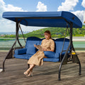 3 in 1 Outdoor Porch Swing with Adjustable Canopy, 3 Seat Outdoor Swing for Adults, Patio Swing Chair with Thickened Cushions,Pillows & Cup Holders for Backyard, Porch, Garden (Wine Red)