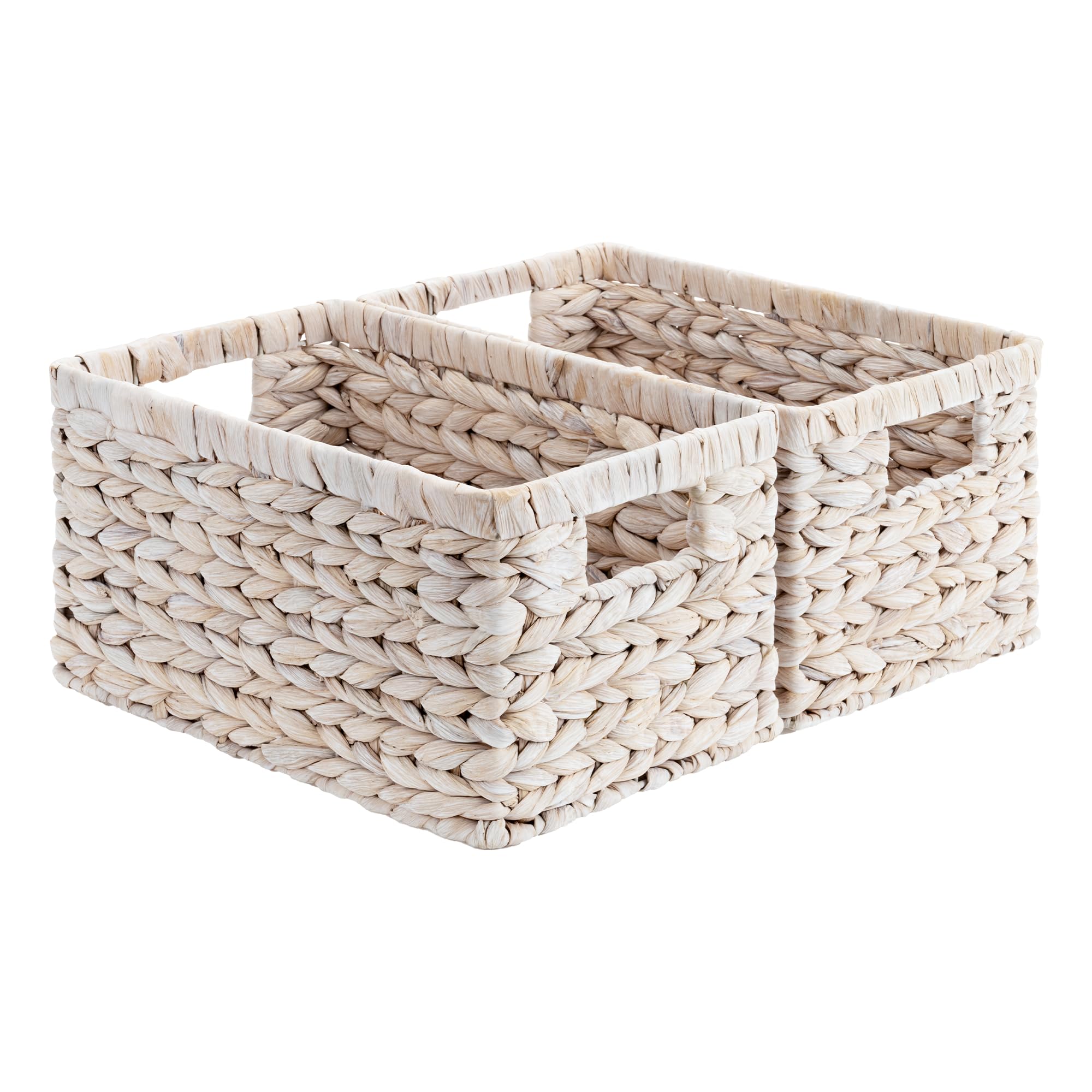 StorageWorks Wicker Basket, Baskets for Organizing, Storage Basket with Built-in Handles, Water Hyacinth Shelves (Medium 2-Pack, Natural Hyacinth)