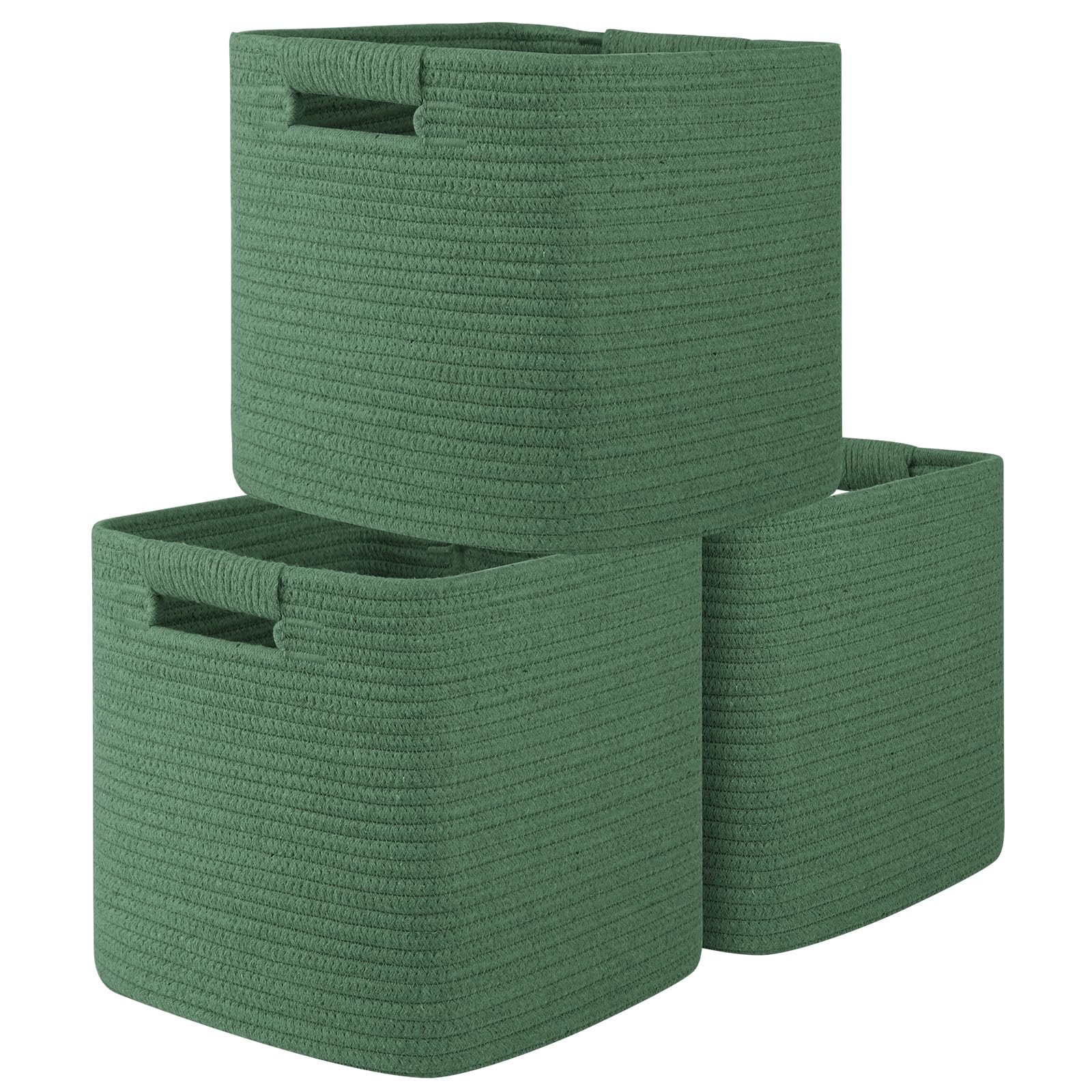 OIAHOMY Storage Cubes 11 Inch Storage Bins-3-Pack, Cotton Rope Woven Baskets for Organizing, Square Storage Baskets for Shelves Organizer, Classroom, Kids Toy Bins, Closet, Baby Nursery-Brown