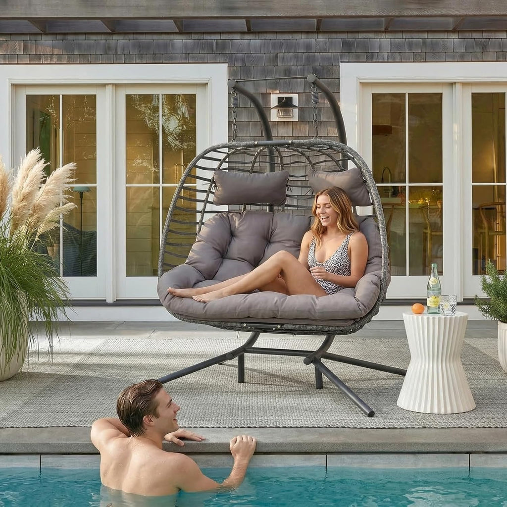 Handmade Wicker Double Hanging Egg Chair for Backyard Porch