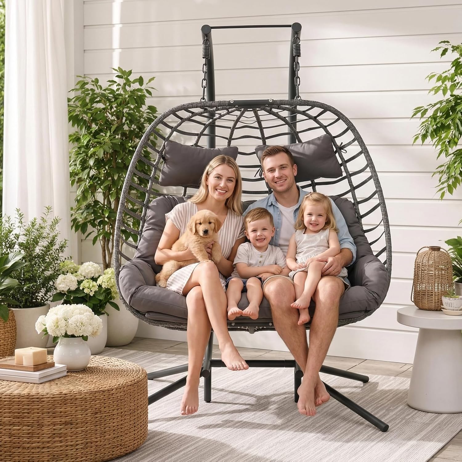 Handmade Wicker Double Hanging Egg Chair for Backyard Porch