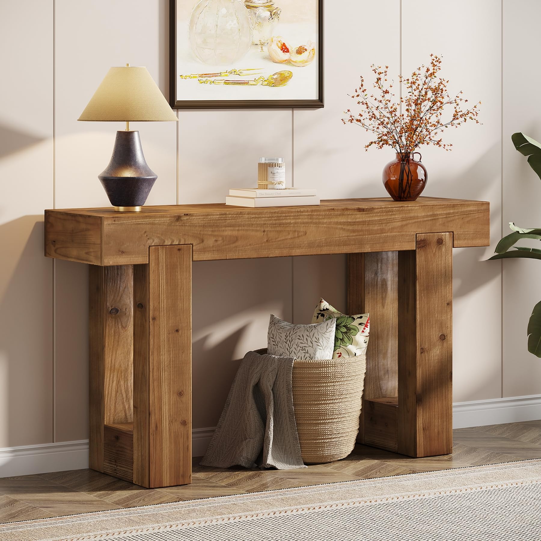Tribesigns 63-Inch Long Console Table, Wooden Rectangular Sofa Table Behind The Couch, Farmhouse Entryway Table for Entrance, Hallway, Living Room (Natural)