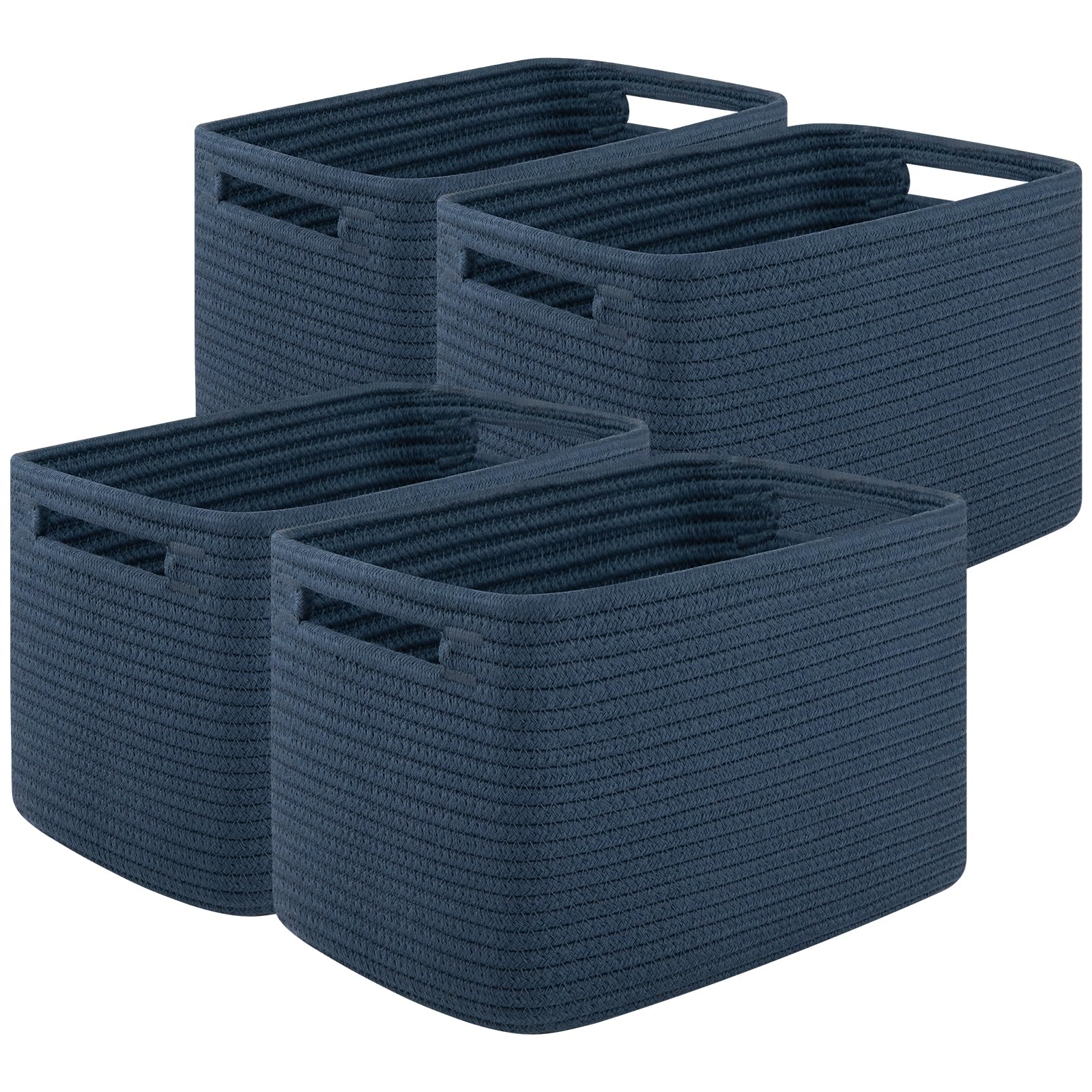 OIASKET Storage Baskets for Organizing, Woven Decorative Baskets for Shelves - Books, Towels, and Clothes, Cotton Rope Toy Storage Bins, 12.7''Lx9''Wx7.8''H, Pack of 4, Brown