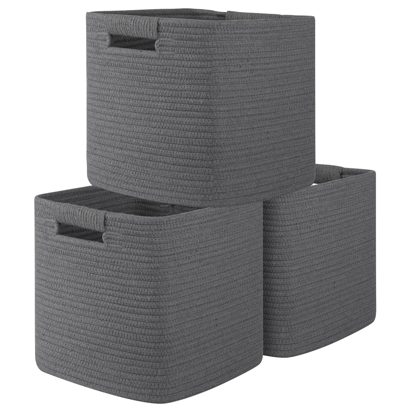 OIAHOMY Storage Cubes 11 Inch Storage Bins-3-Pack, Cotton Rope Woven Baskets for Organizing, Square Storage Baskets for Shelves Organizer, Classroom, Kids Toy Bins, Closet, Baby Nursery-Brown