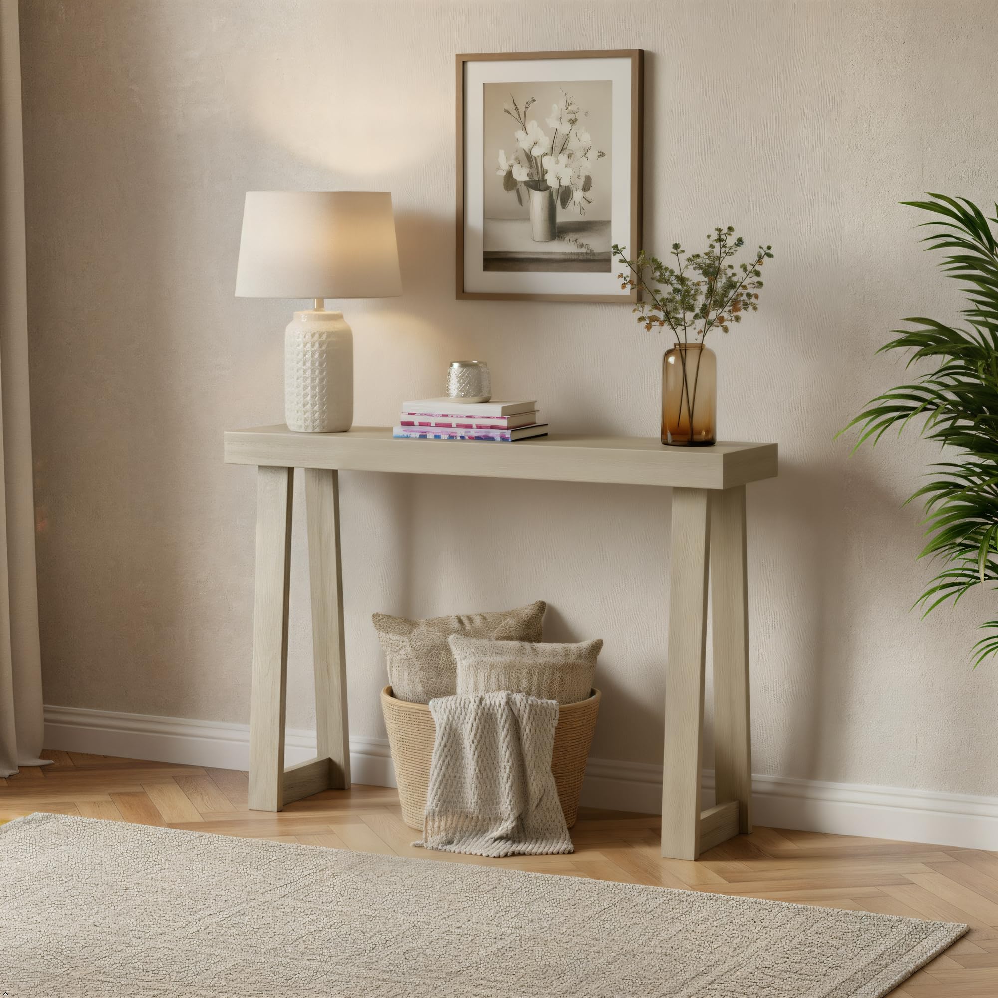 Plank+Beam Solid Wood Console Table, 36 Inch, Sofa Table, Narrow Entryway Table for Hallway, Behind The Couch, Living Room, Foyer, Easy Assembly, Pecan