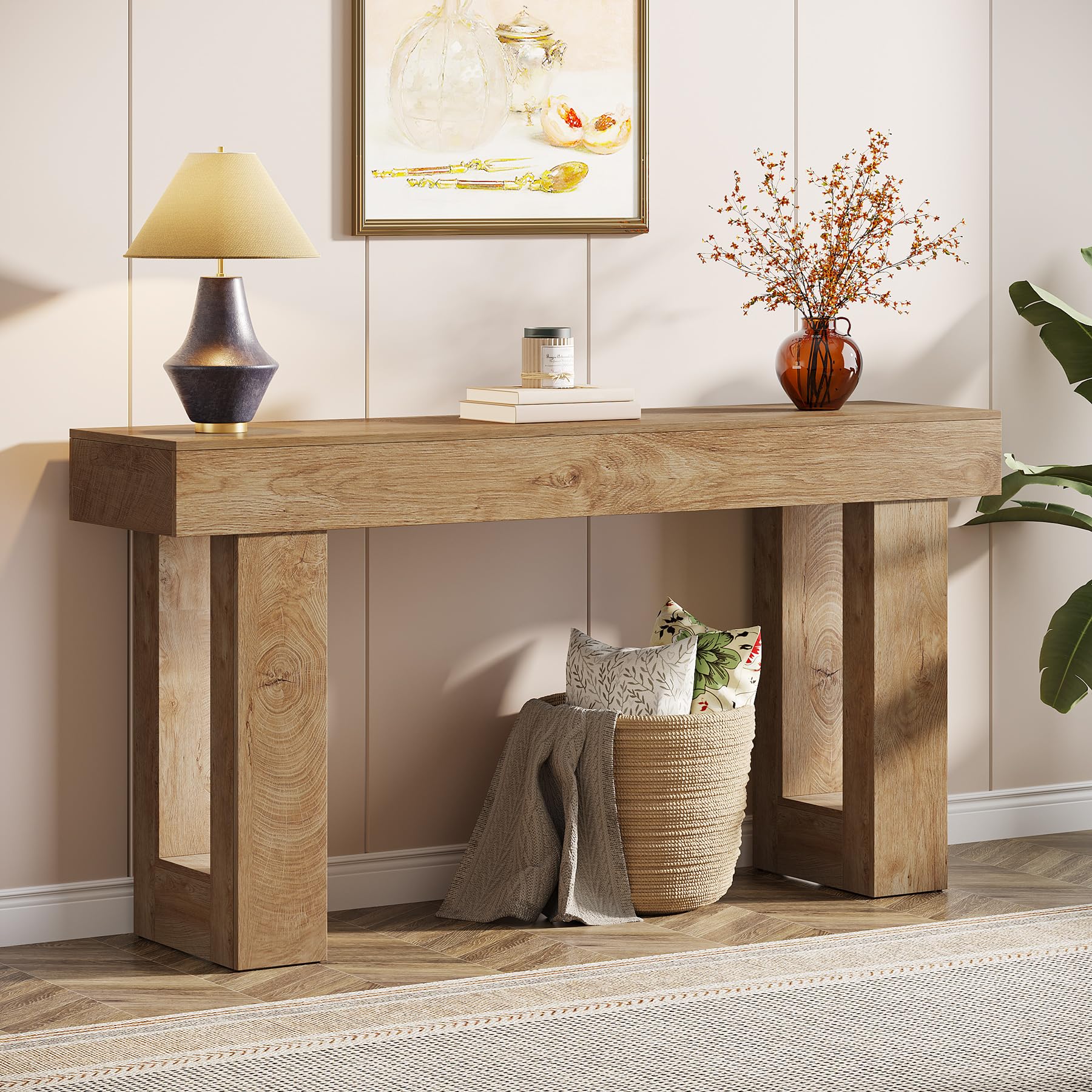 Tribesigns 63-Inch Long Console Table, Wooden Rectangular Sofa Table Behind The Couch, Farmhouse Entryway Table for Entrance, Hallway, Living Room (Natural)