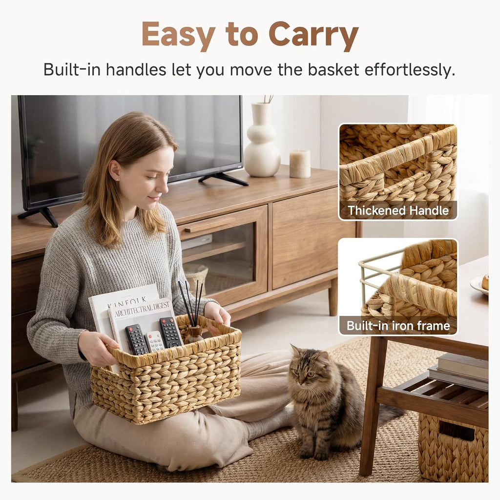 StorageWorks Wicker Basket, Baskets for Organizing, Storage Basket with Built-in Handles, Water Hyacinth Shelves (Medium 2-Pack, Natural Hyacinth)