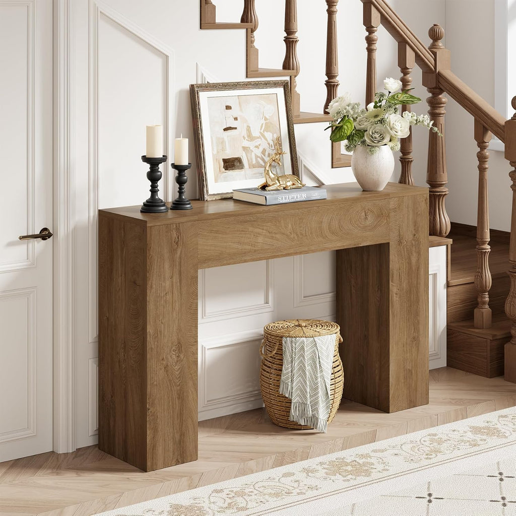 Wood Console Table for Entryway Living Room, 43-Inch Modern Sofa Table, Farmhouse Small Rectangular Accent Console with Wooden Double Base for Behind Couch Hallway Foyer Entrance, Light Oak Brown