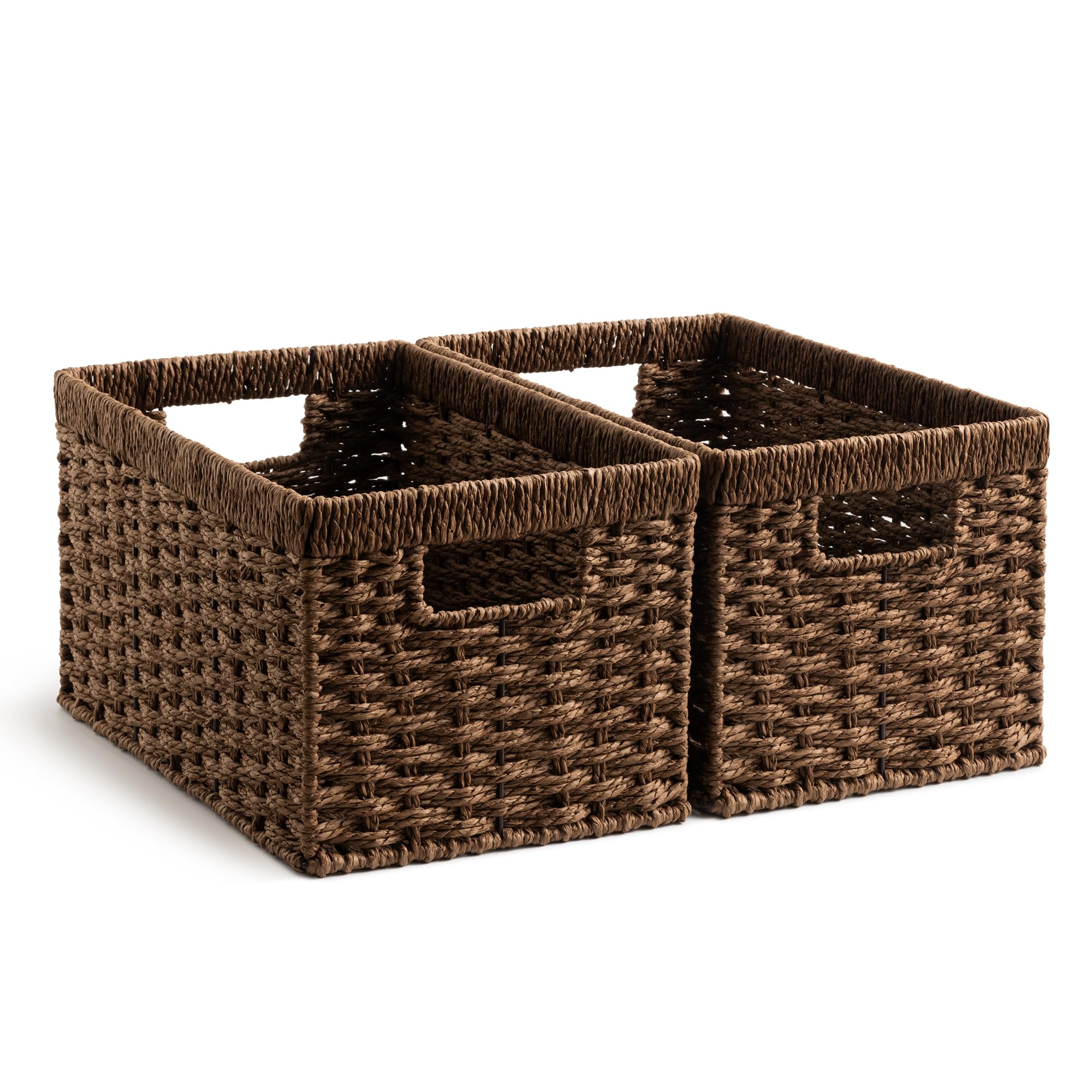 StorageWorks Wicker Basket, Baskets for Organizing, Storage Basket with Built-in Handles, Water Hyacinth Shelves (Medium 2-Pack, Natural Hyacinth)