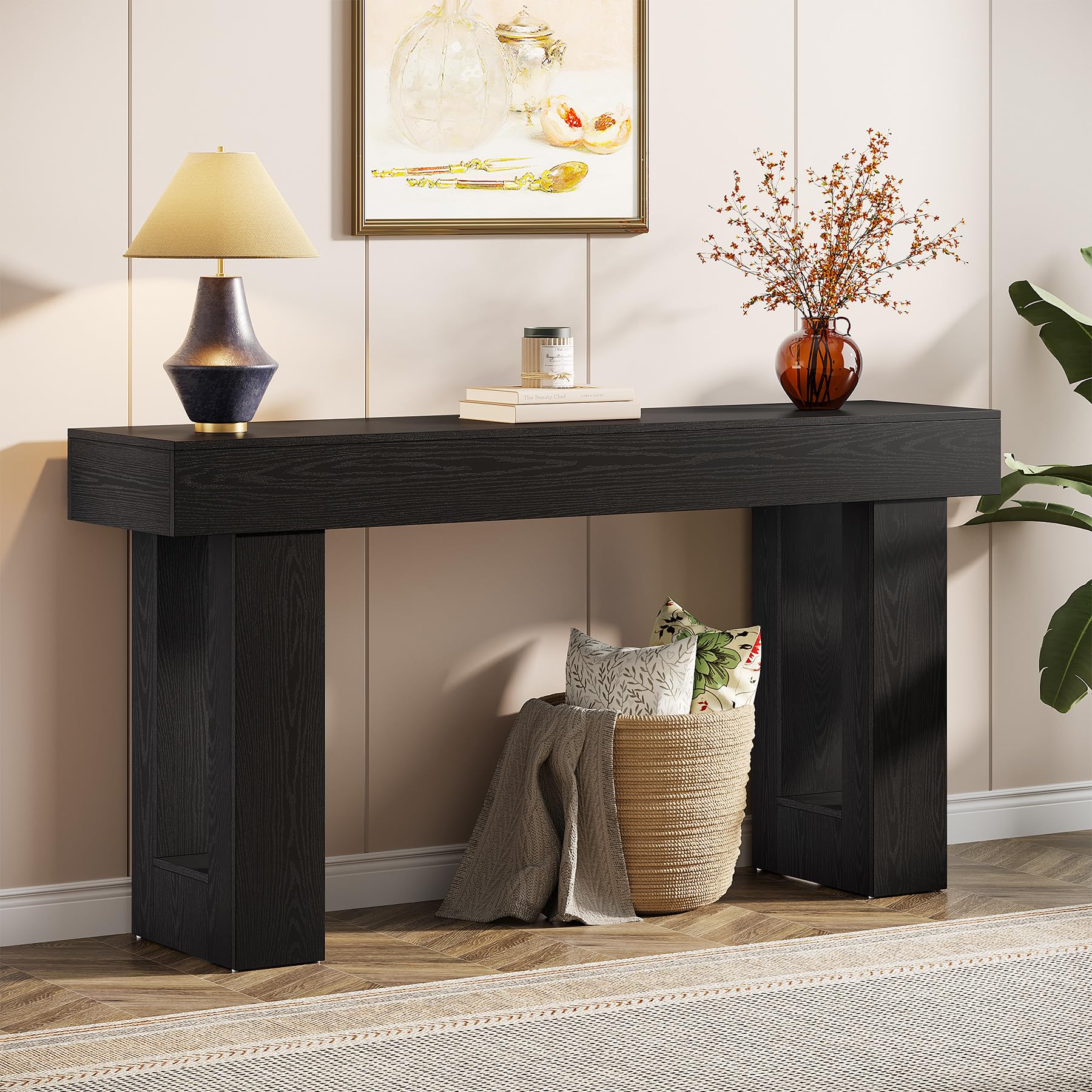 Tribesigns 63-Inch Long Console Table, Wooden Rectangular Sofa Table Behind The Couch, Farmhouse Entryway Table for Entrance, Hallway, Living Room (Natural)
