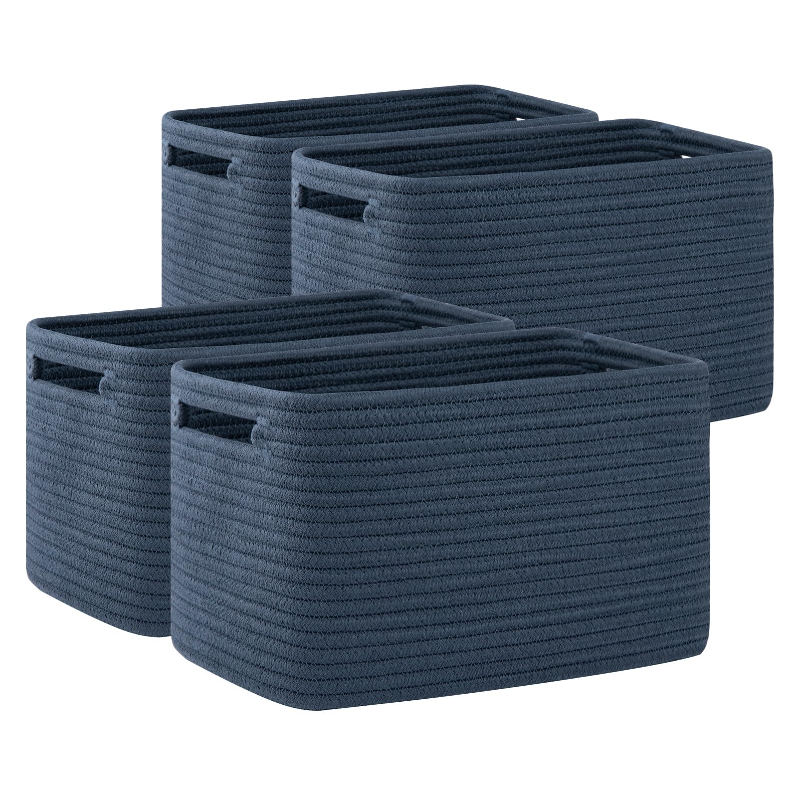 OIAHOMY 4 Pack Storage Baskets for Organizing, Cube Storage Bins for Shelves, Rectangle Storage Baskets With Handles, Woven Baskets for Storage, 12.7''Lx9''Wx7.8''H, Mixed Brown