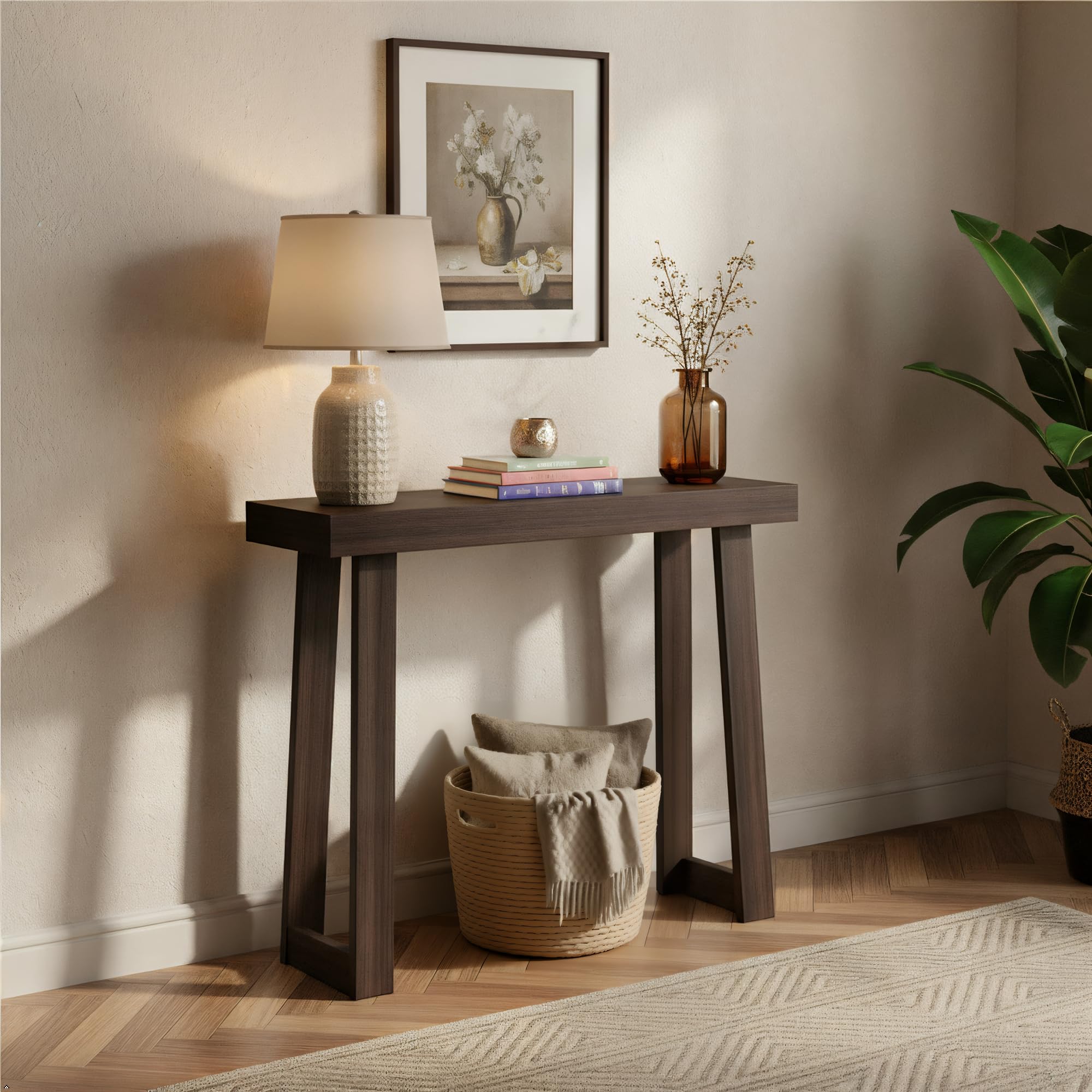 Plank+Beam Solid Wood Console Table, 56 Inch, Sofa Table, Narrow Entryway Table for Hallway, Behind The Couch, Living Room, Foyer, Easy Assembly, Blonde