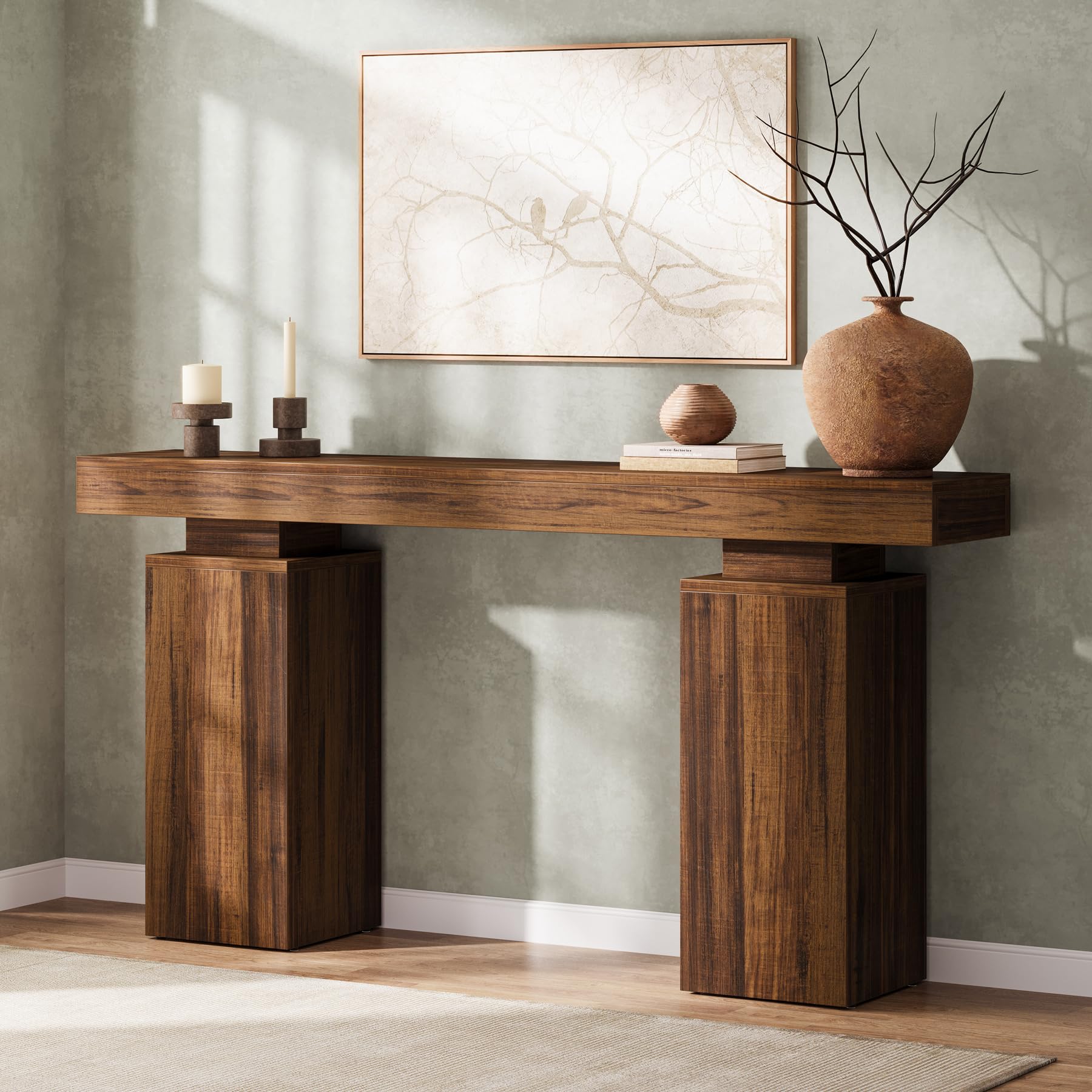 Tribesigns 63-Inch Long Console Table, Farmhouse Entryway Table Behind Couch, Wooden Foyer Stand Entry Station, Modern Hallway Accent Furniture for Living Room Decor, Entrance, Natural Wood Finish