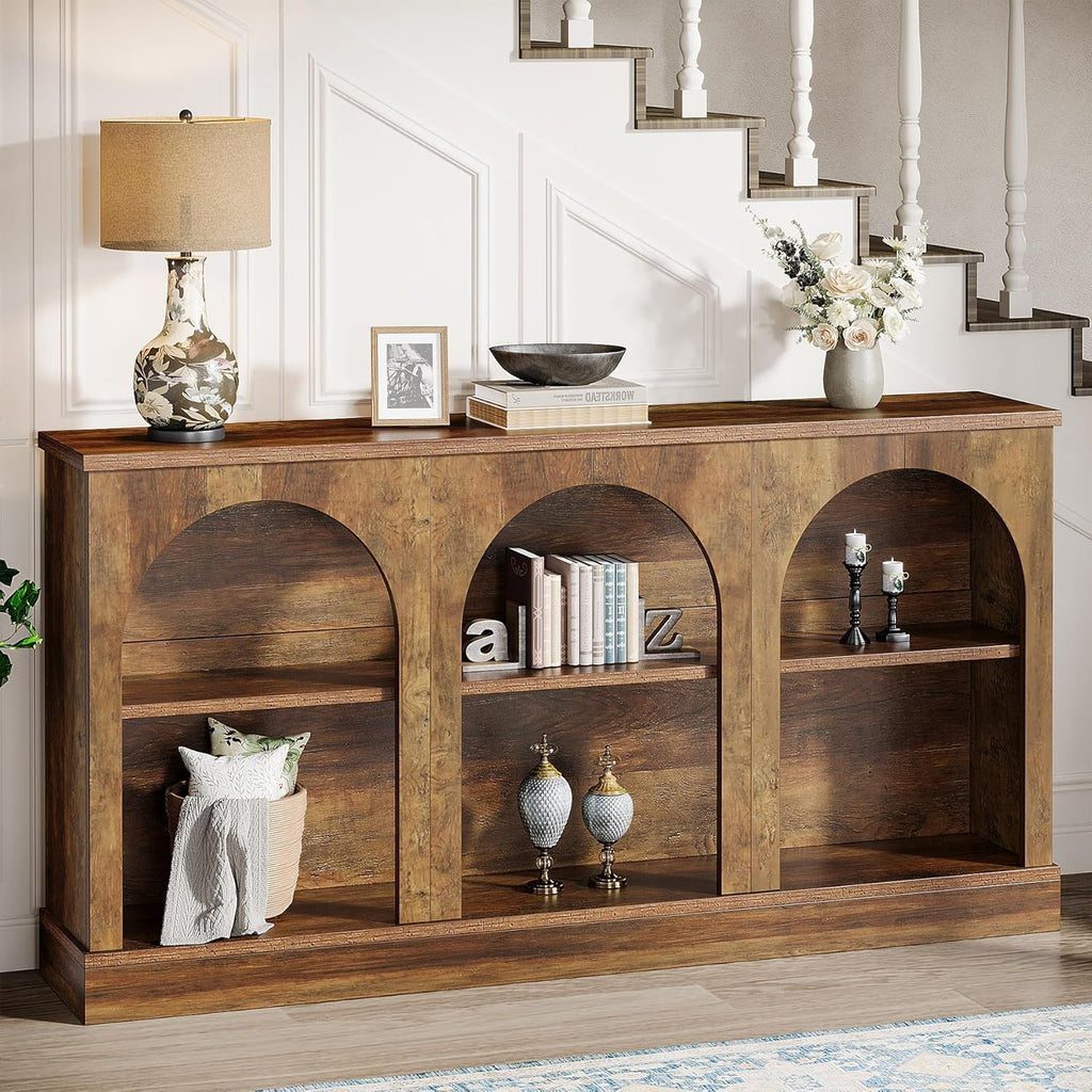Tribesigns Farmhouse Console Table, 63-Inch Long Entryway Table with 3 Tier Storage, Wooden Rectangular Sofa Table Behind The Couch for Entrance, Hallway, Living Room, Brown | Entryway Table